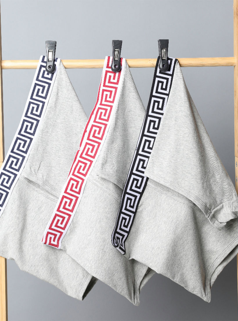 سراويل ترانك بطبعات هندسية مع حزام خصر مطاطي من زاس - طقم 3 قطع-men-clothing-innerwear-underwear-image-1