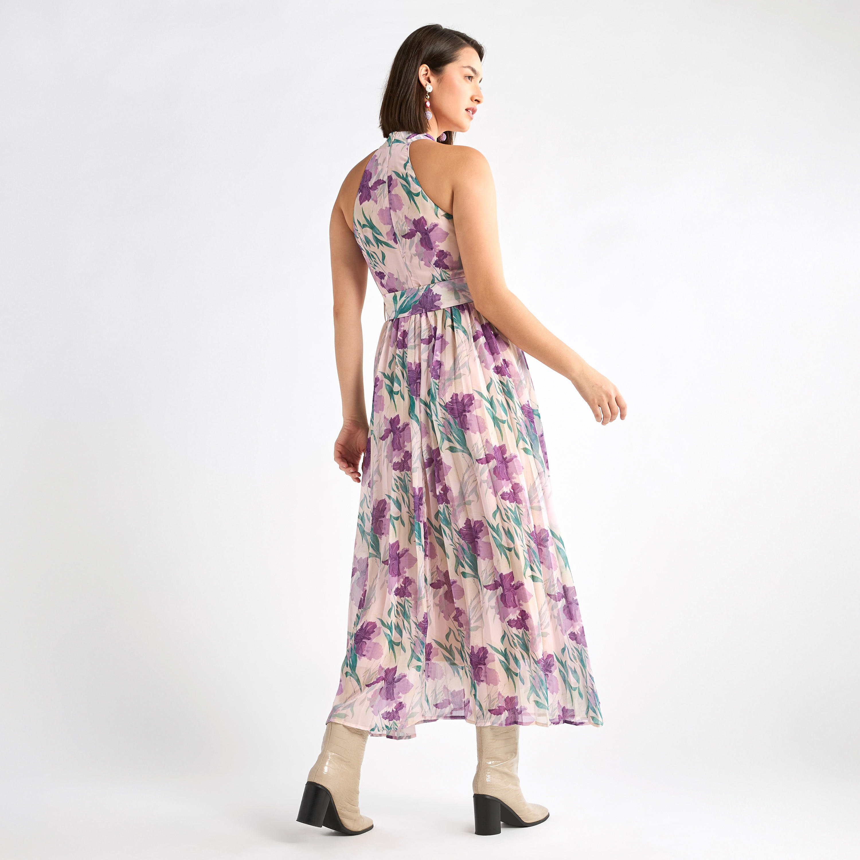 فستان بياقة هالتر وحزام وطبعات زهور-women-clothing-dresses-image-7