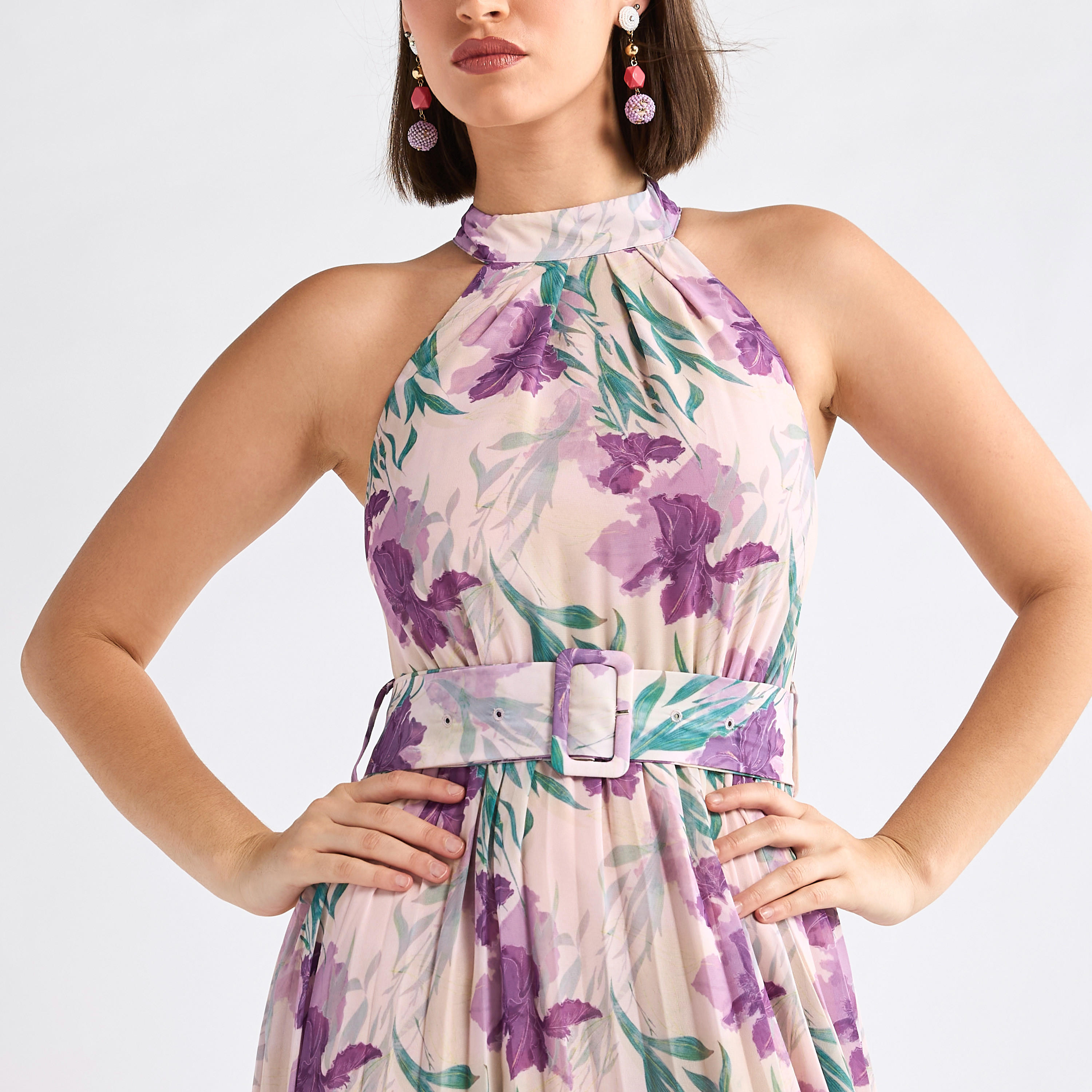 فستان بياقة هالتر وحزام وطبعات زهور-women-clothing-dresses-image-8