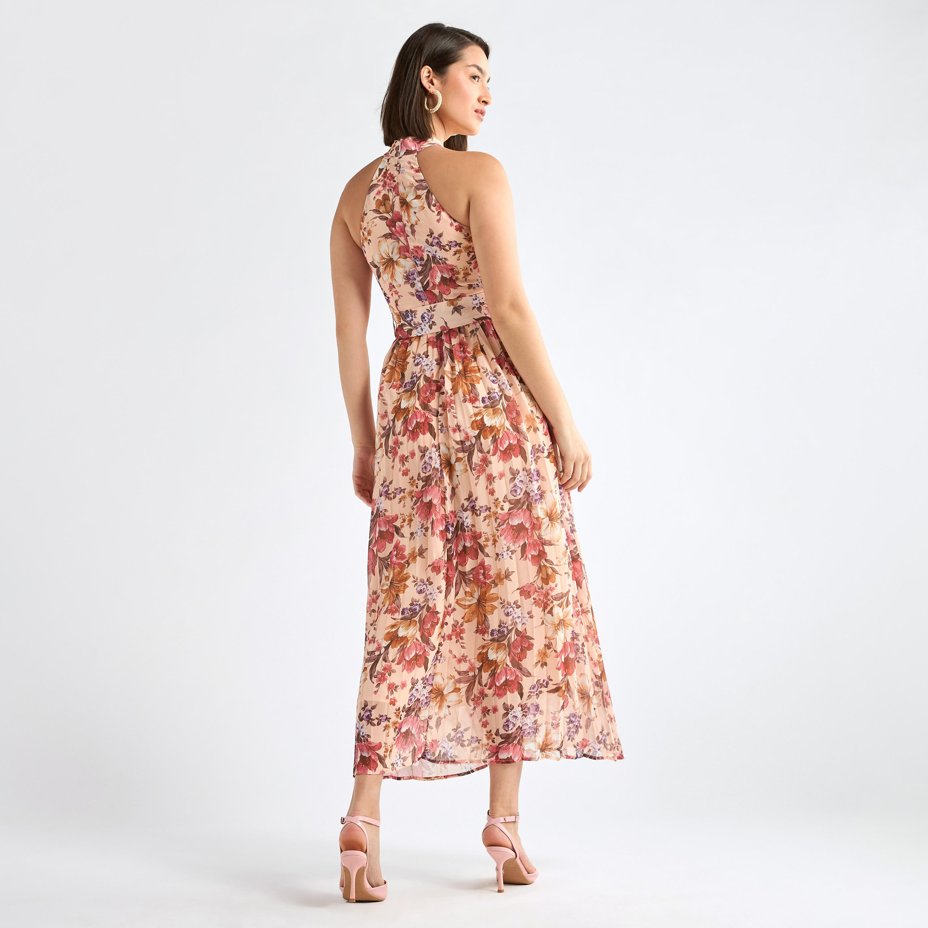 فستان بياقة هالتر وحزام وطبعات زهور-women-clothing-dresses-image-3