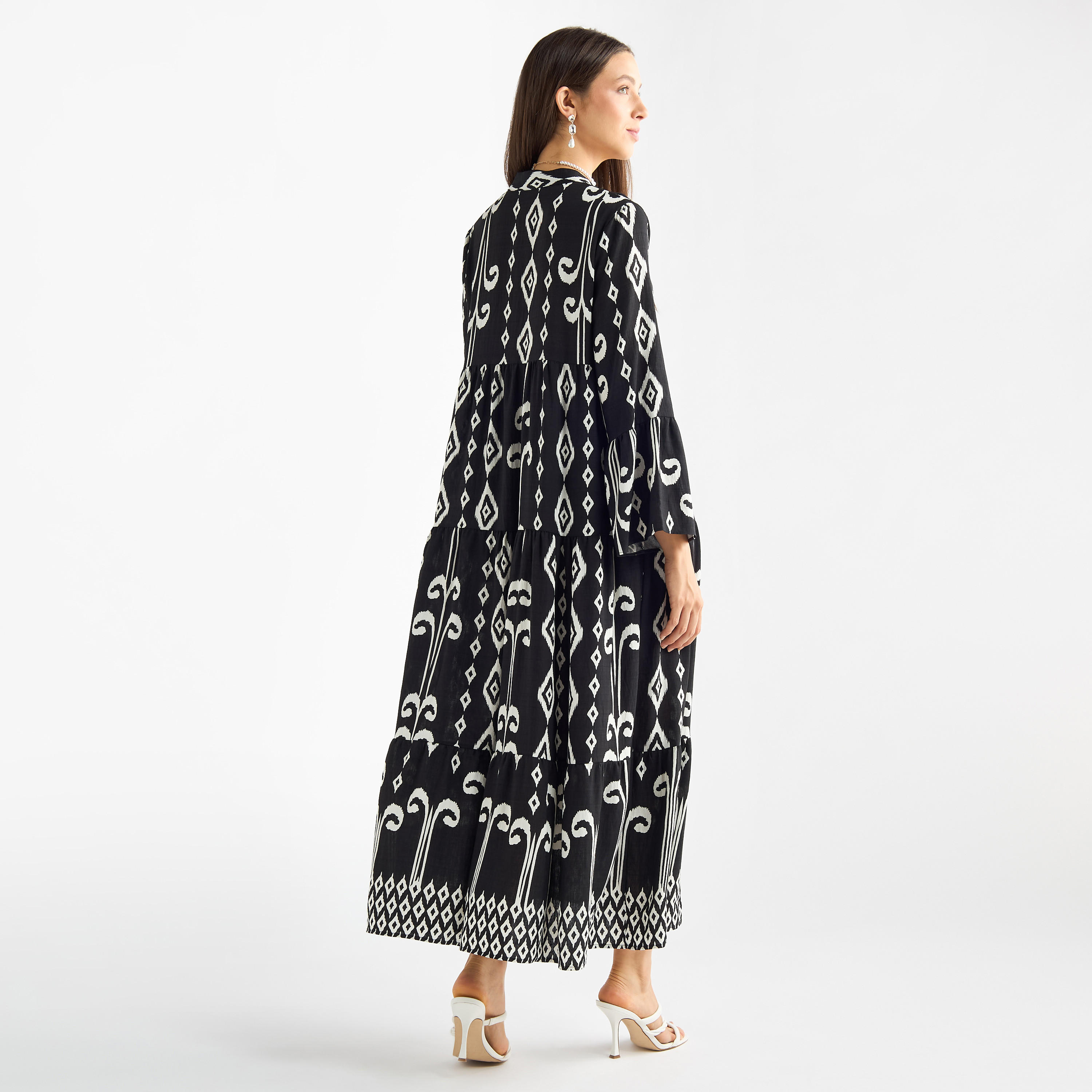 All-Over Print Mandarin Collar Dress with Bell Sleeves-women-clothing-dresses-image-3