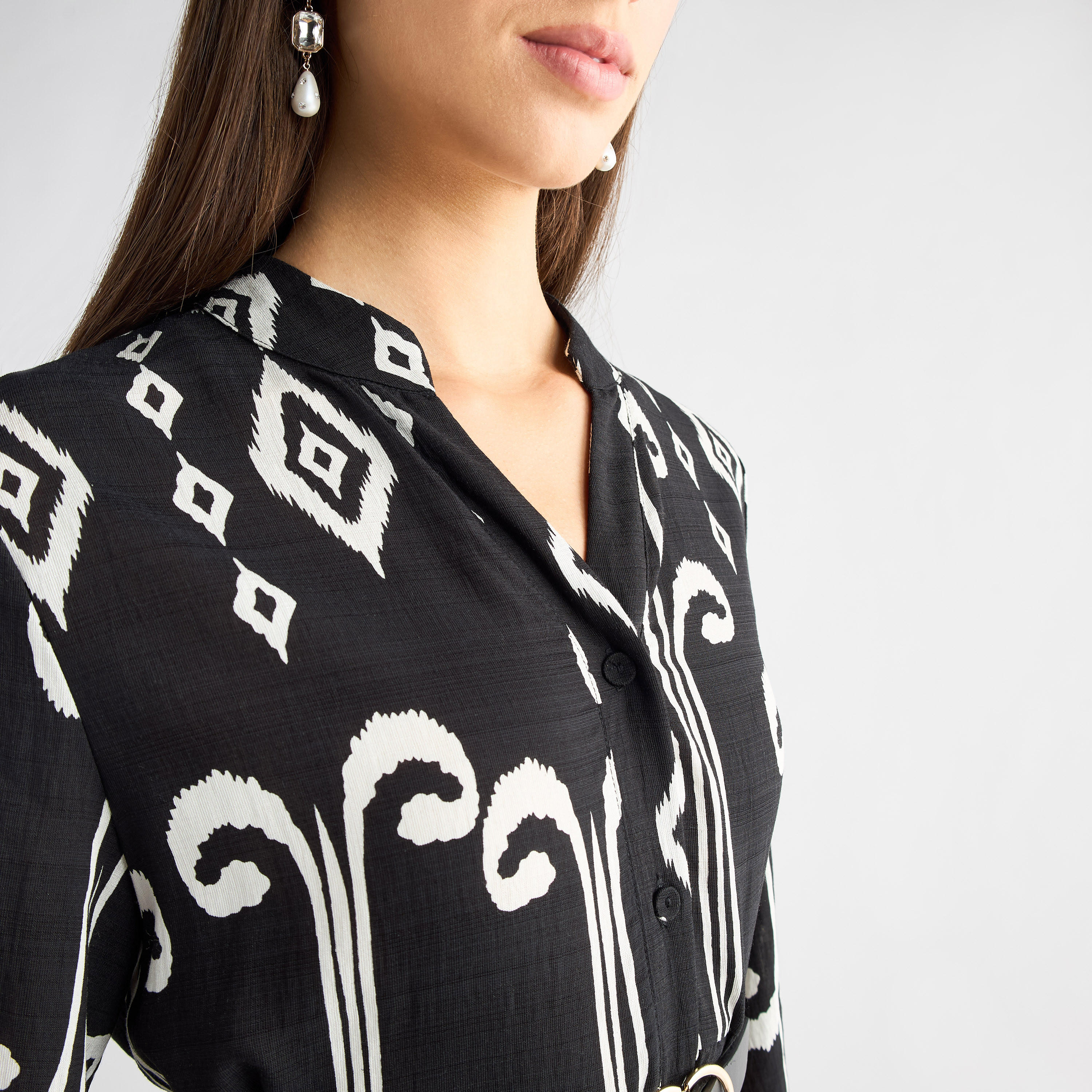 All-Over Print Mandarin Collar Dress with Bell Sleeves-women-clothing-dresses-image-4