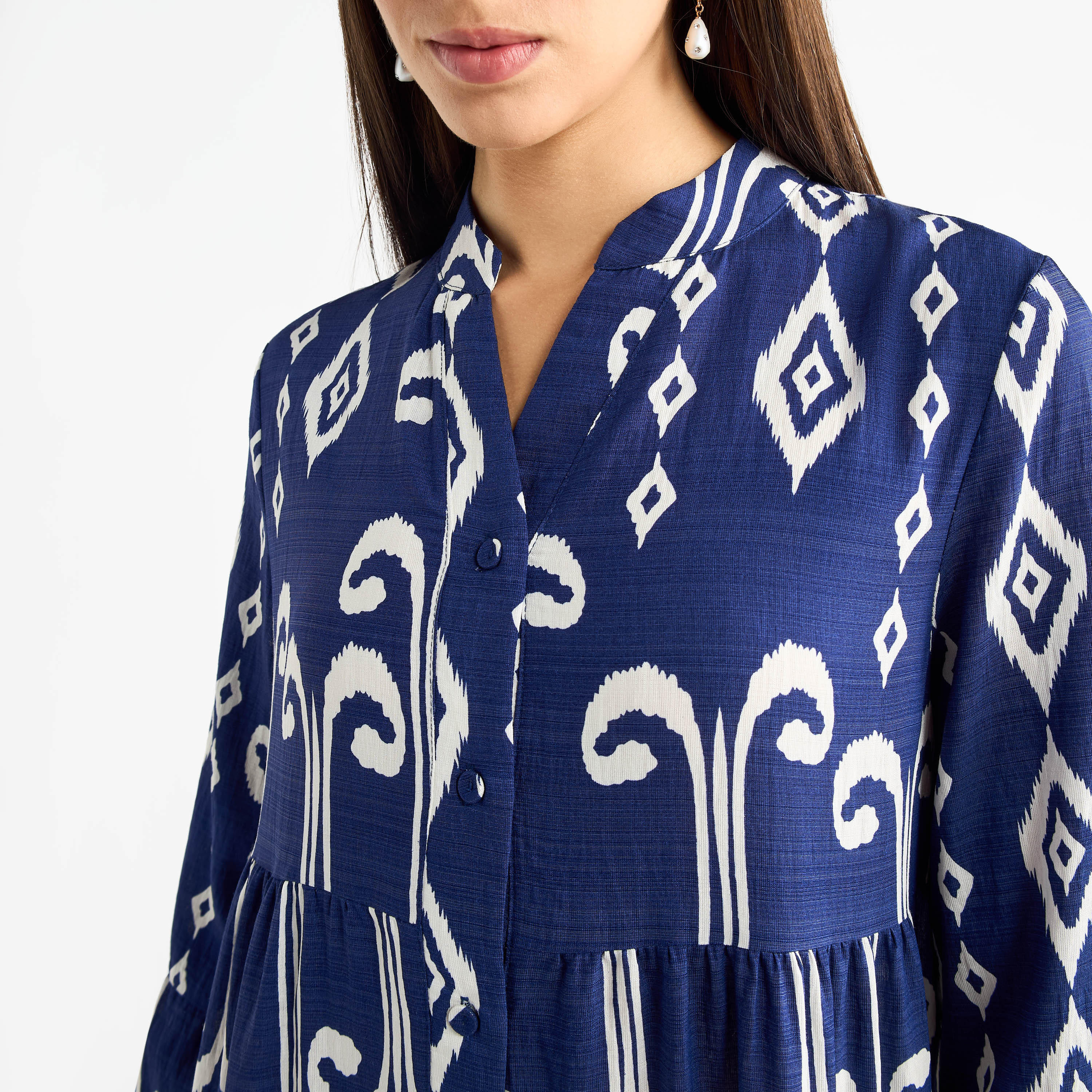 فستان بأكمام عريضة وياقة ماندرين بطبعات-women-clothing-dresses-image-4