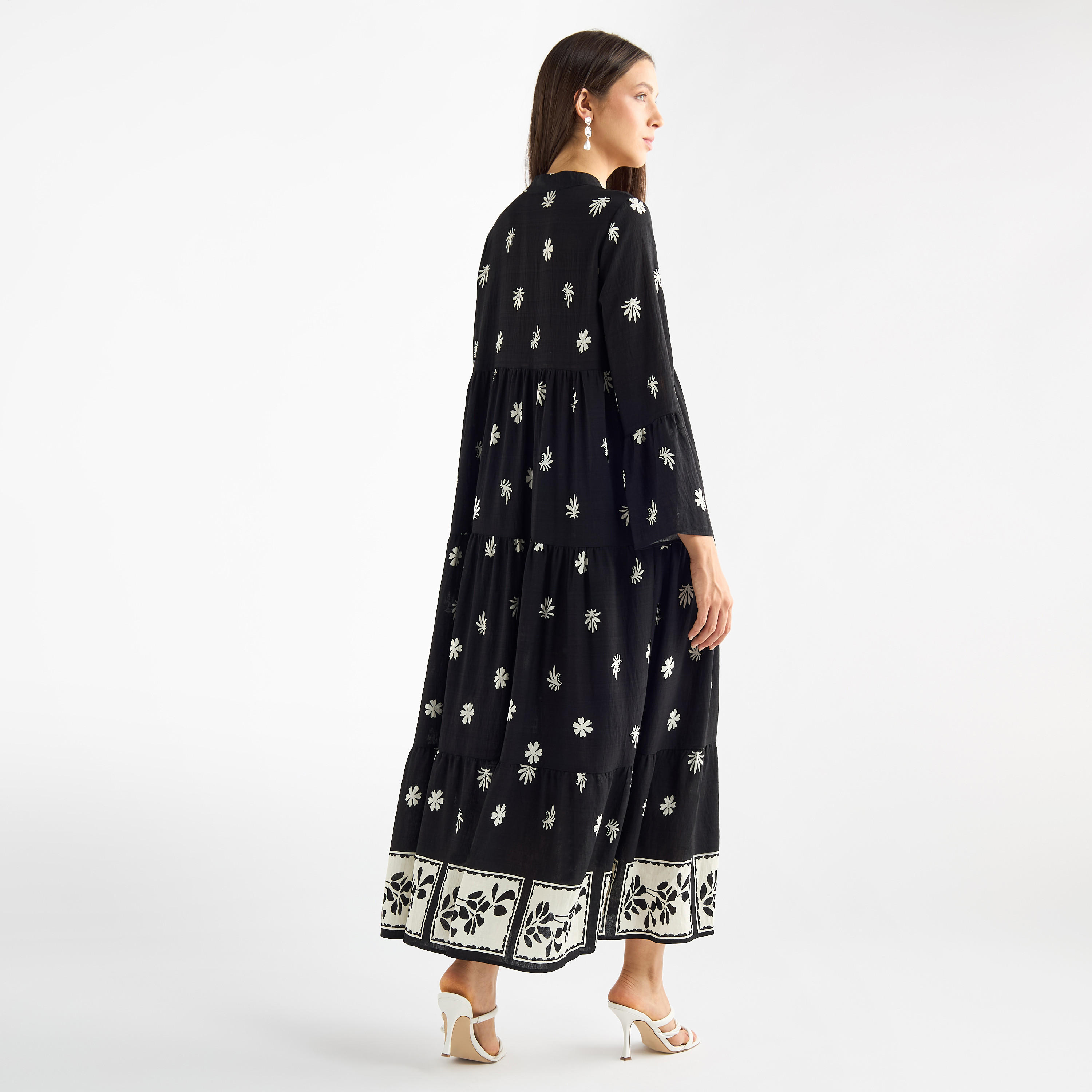 فستان بياقة ماندارين وأكمام عريضة بطبعات أزهار-women-clothing-dresses-image-3