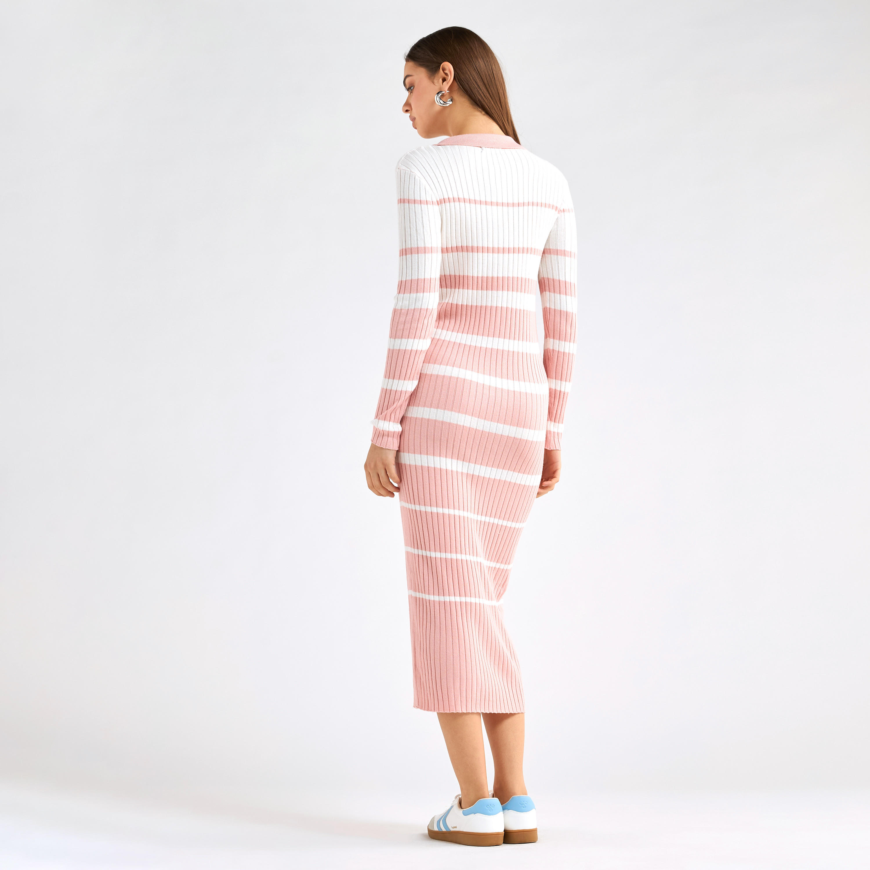 فستان قميص مخطط بياقة عادية وأكمام طويلة-women-clothing-dresses-image-3