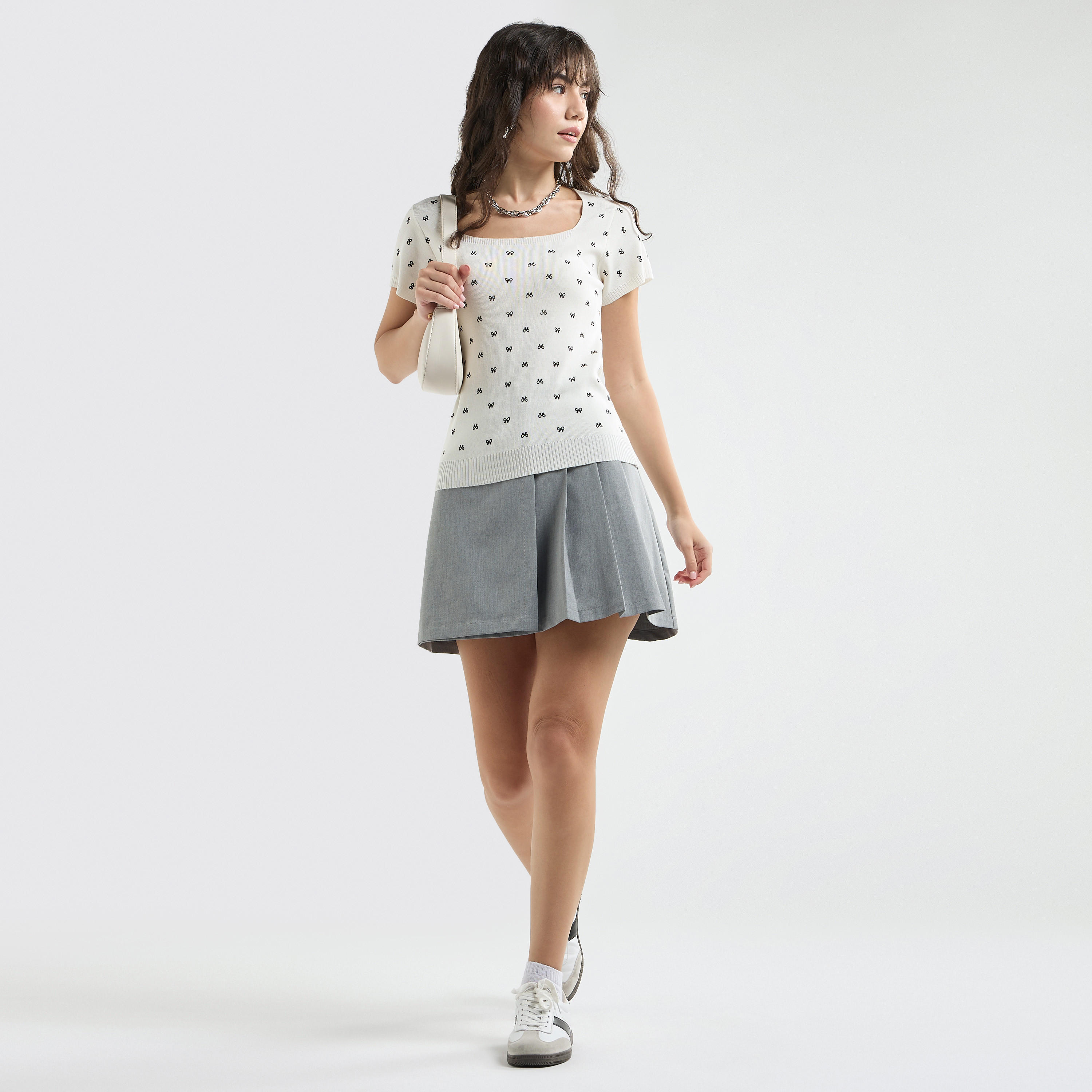Textured Square Neck T-shirt with Short Sleeves-women-clothing-tshirts-image-2