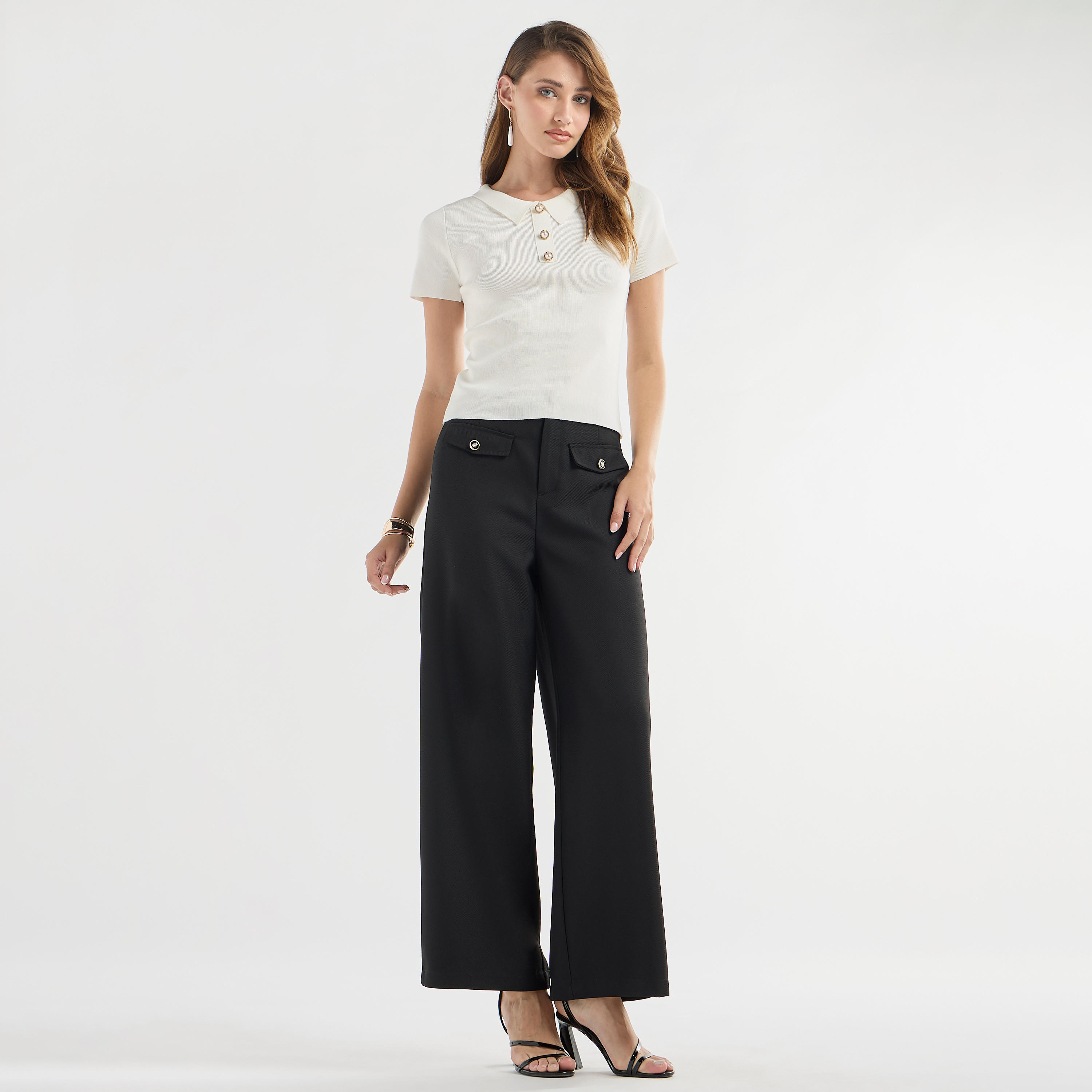 Solid Viscose Top with Collared Neck and Short Sleeves-women-clothing-tshirts-image-2