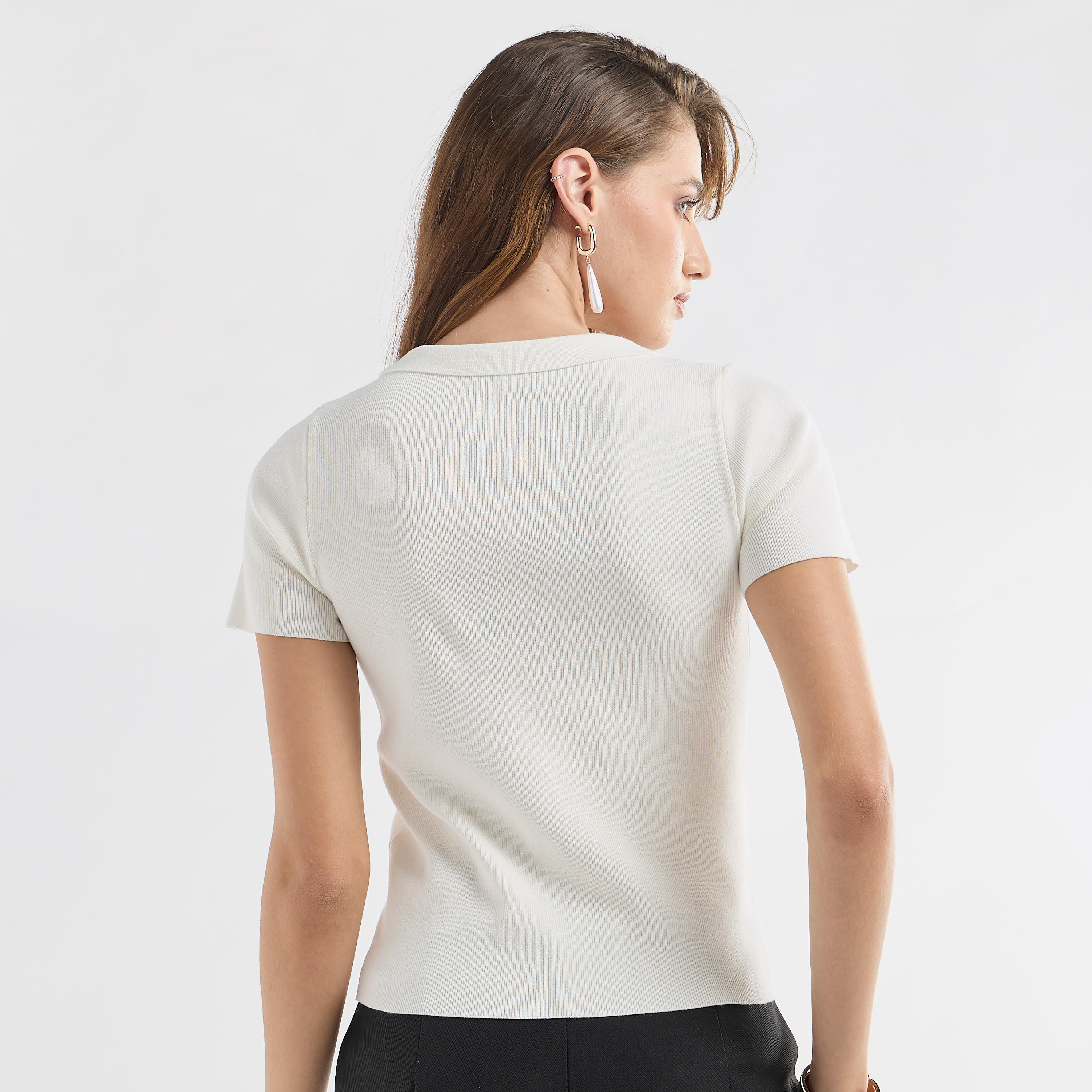 Solid Viscose Top with Collared Neck and Short Sleeves-women-clothing-tshirts-image-3