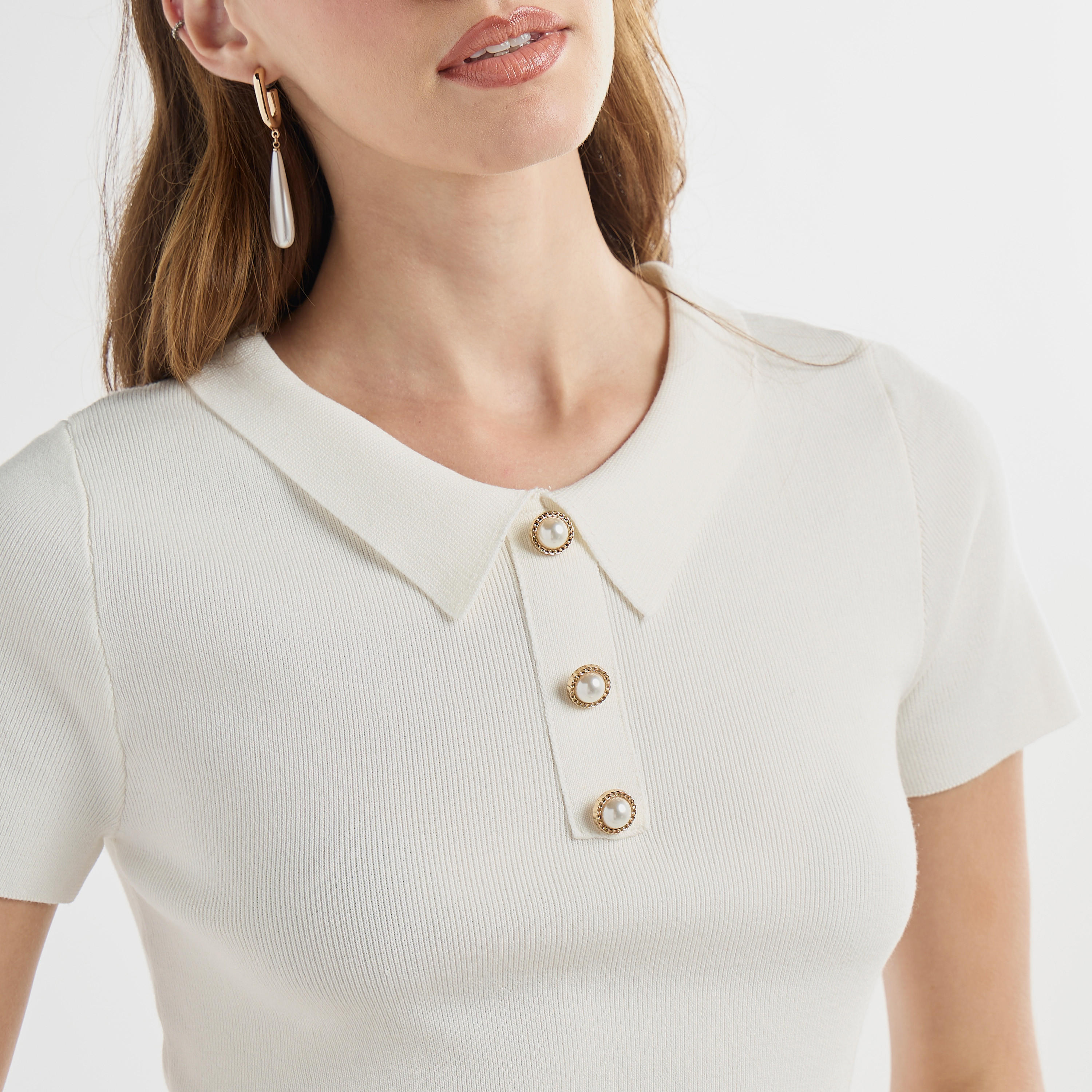 Solid Viscose Top with Collared Neck and Short Sleeves-women-clothing-tshirts-image-4