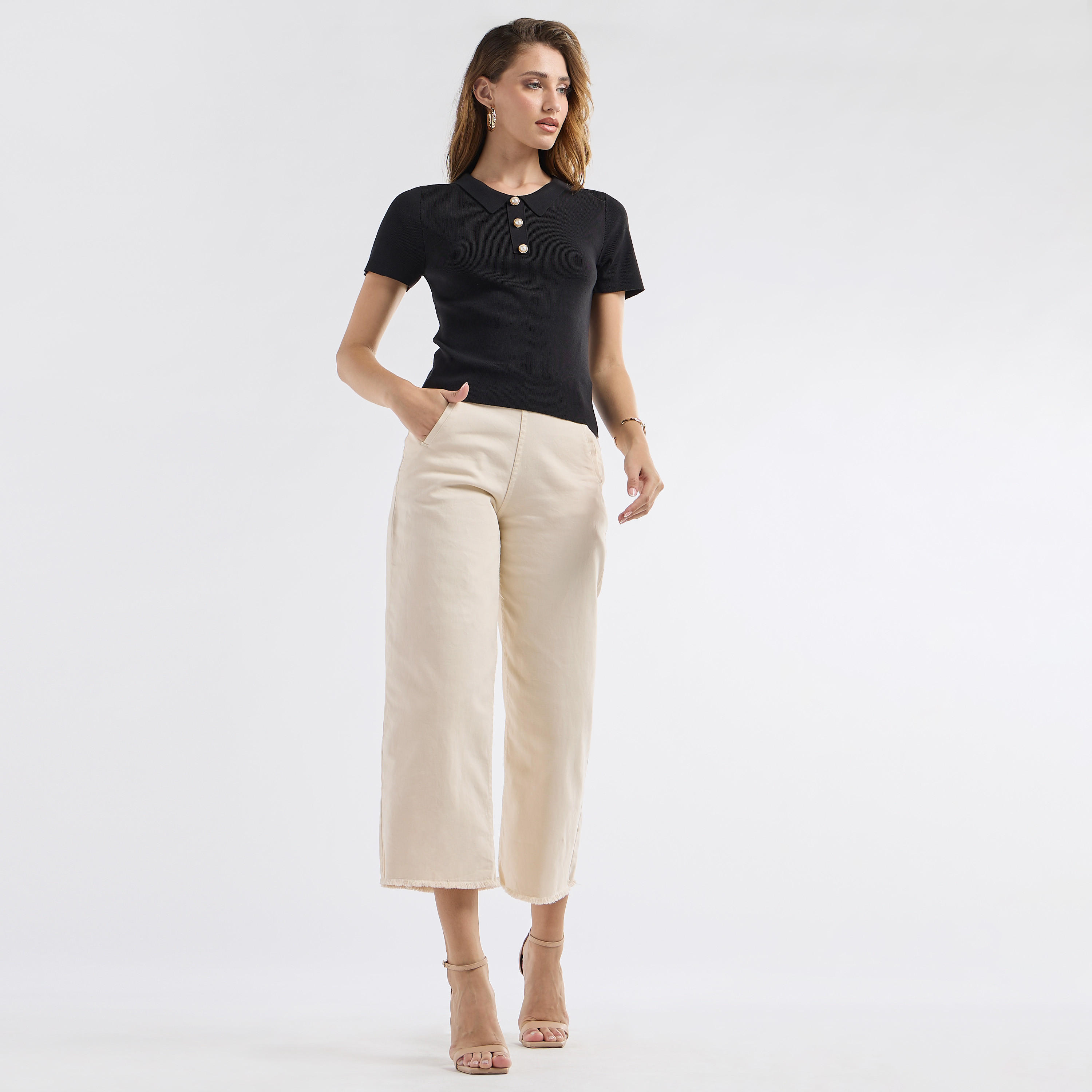 Solid Viscose Top with Collared Neck and Short Sleeves-women-clothing-tshirts-image-6