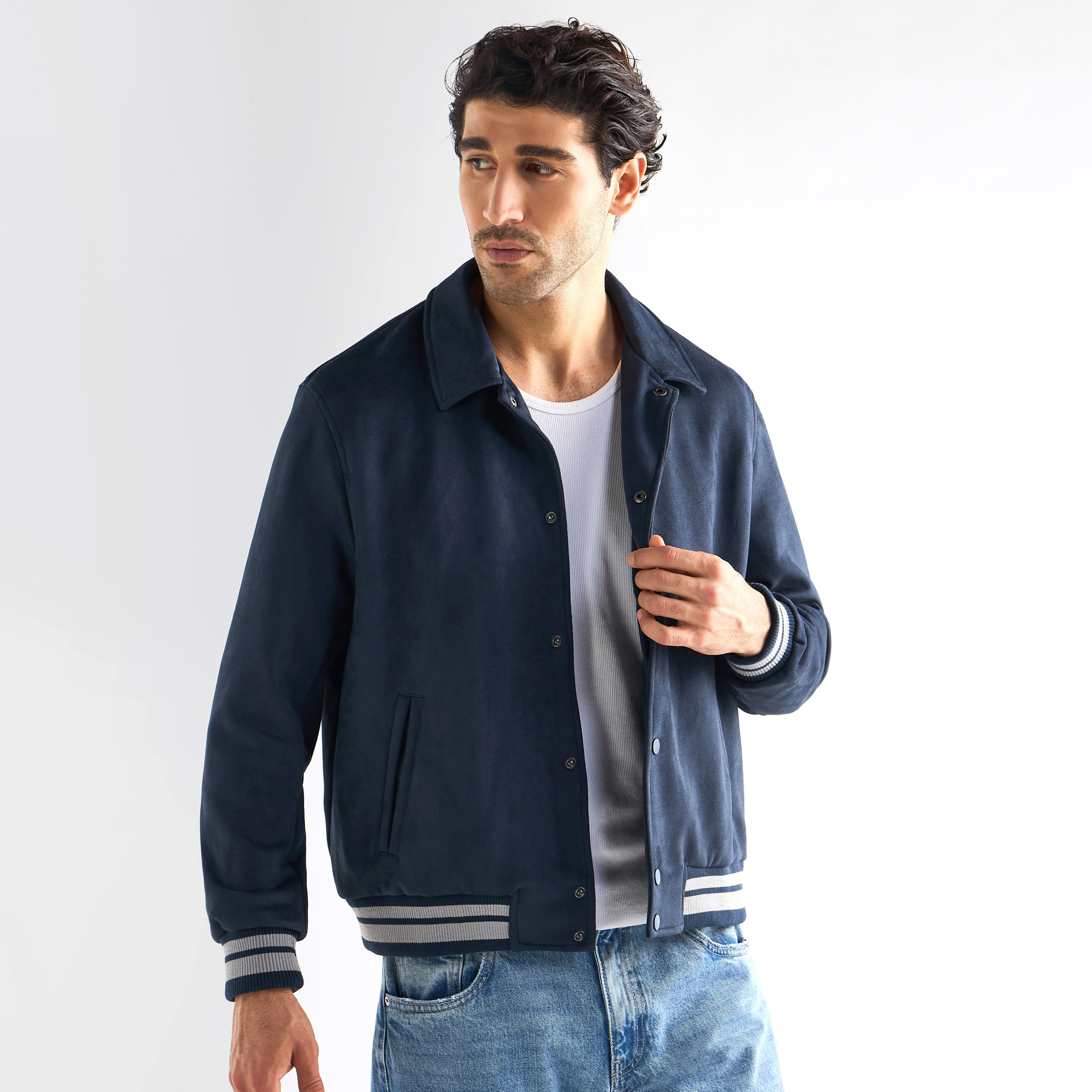 Striped Collared Varsity Jacket with Long Sleeves and Button Closure-men-clothing-jacketsandblazers-jackets-image-1