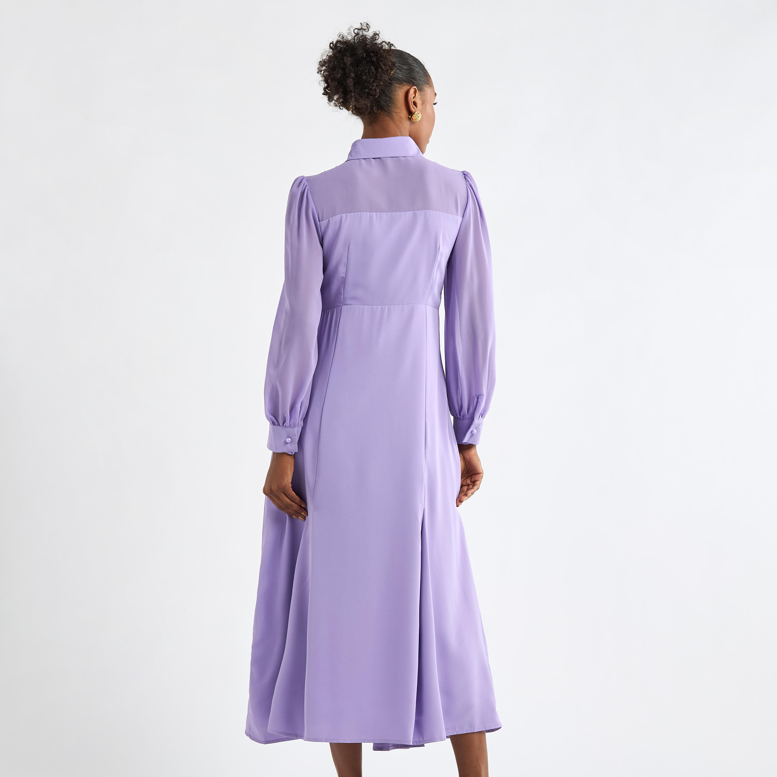 Solid A-line Shirt Dress with Long Sleeves-women-clothing-dresses-image-3