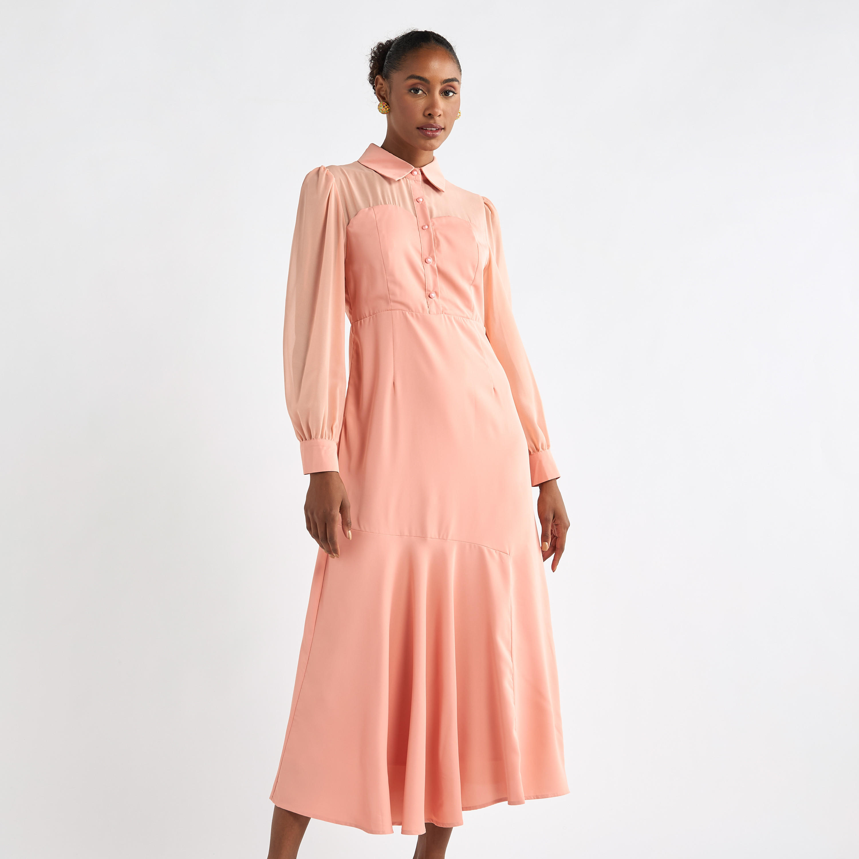 Solid A-line Shirt Dress with Long Sleeves-women-clothing-dresses-image-21
