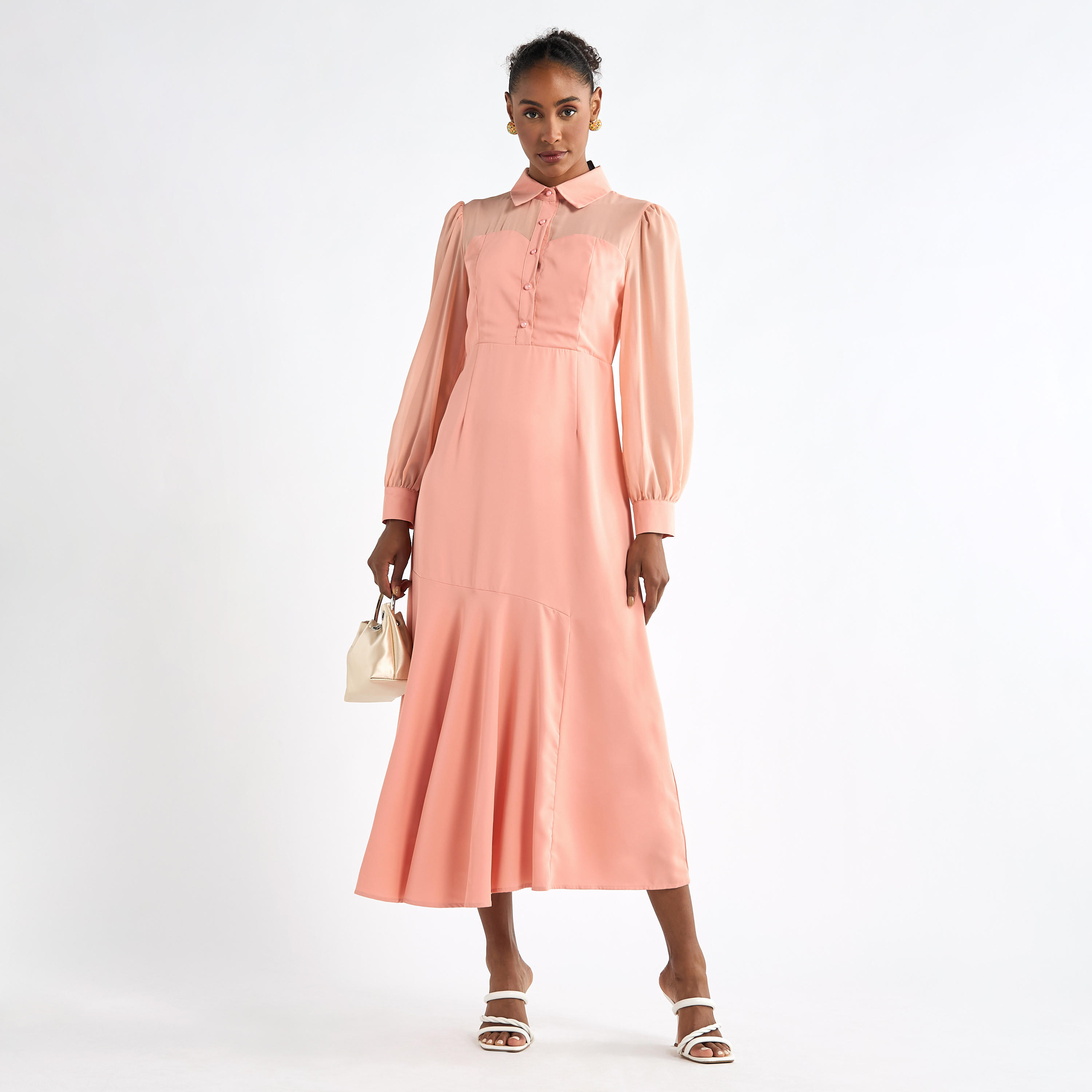Solid A-line Shirt Dress with Long Sleeves-women-clothing-dresses-image-22