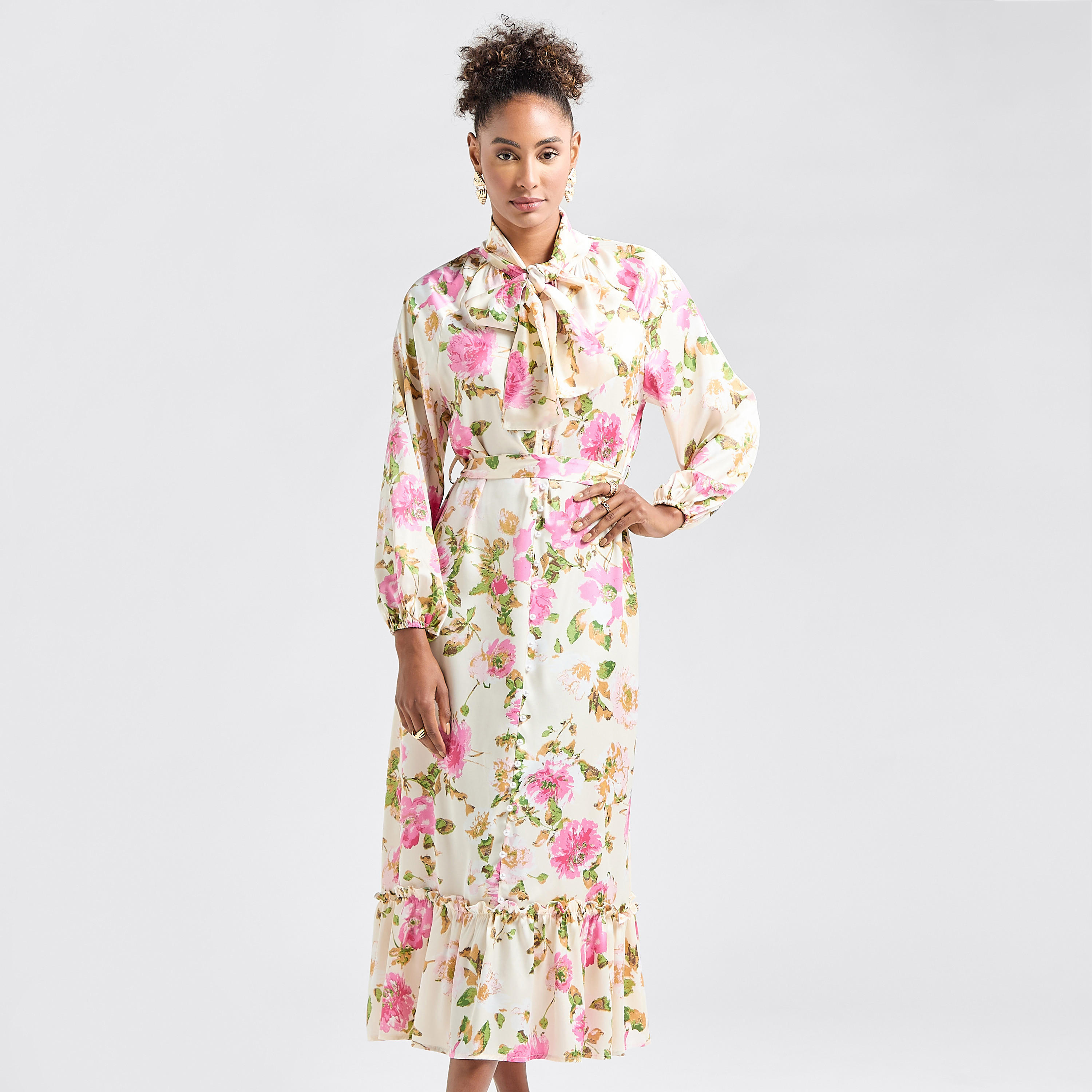 فستان قميص بأكمام طويلة وحافة واسعة وطبعات-women-clothing-dresses-image-1