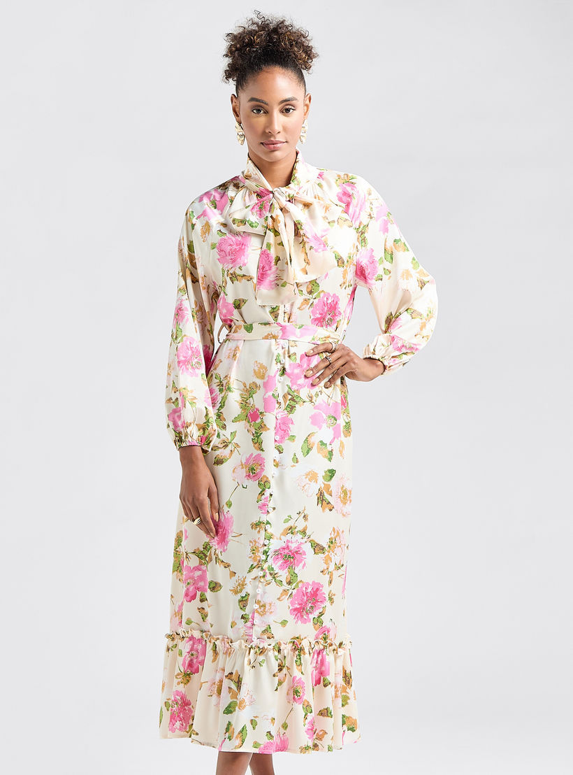 فستان قميص بأكمام طويلة وحافة واسعة وطبعات-women-clothing-dresses-image-1