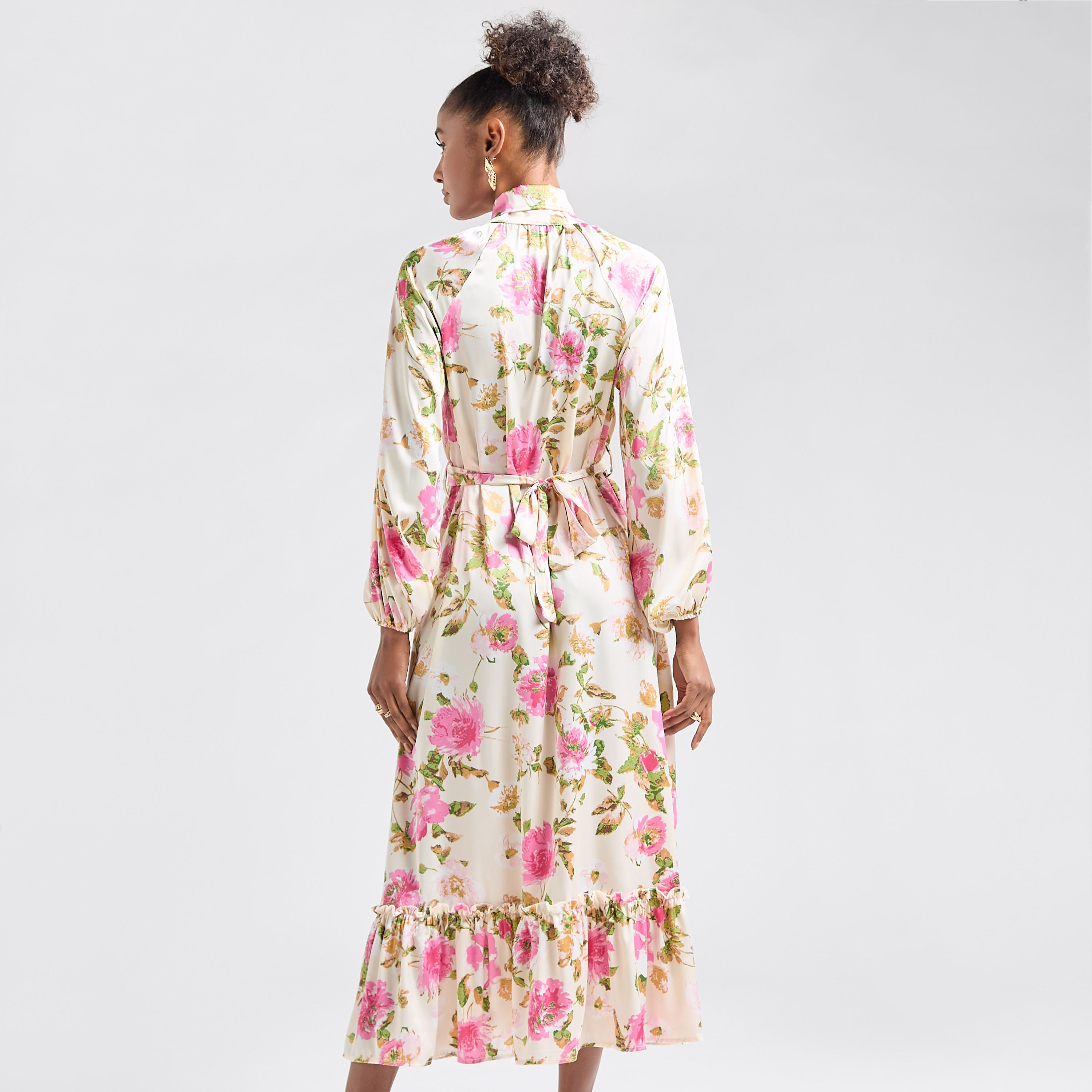 All-Over Print Shirt Dress with Long Sleeves and Flounce Hem-women-clothing-dresses-image-3