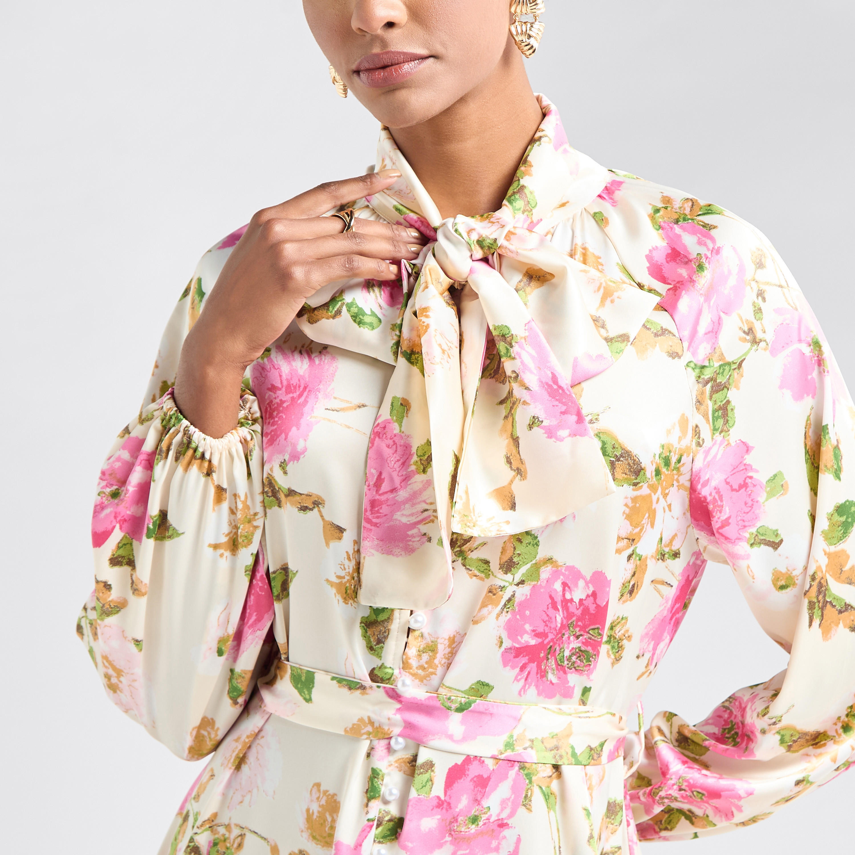 All-Over Print Shirt Dress with Long Sleeves and Flounce Hem-women-clothing-dresses-image-4