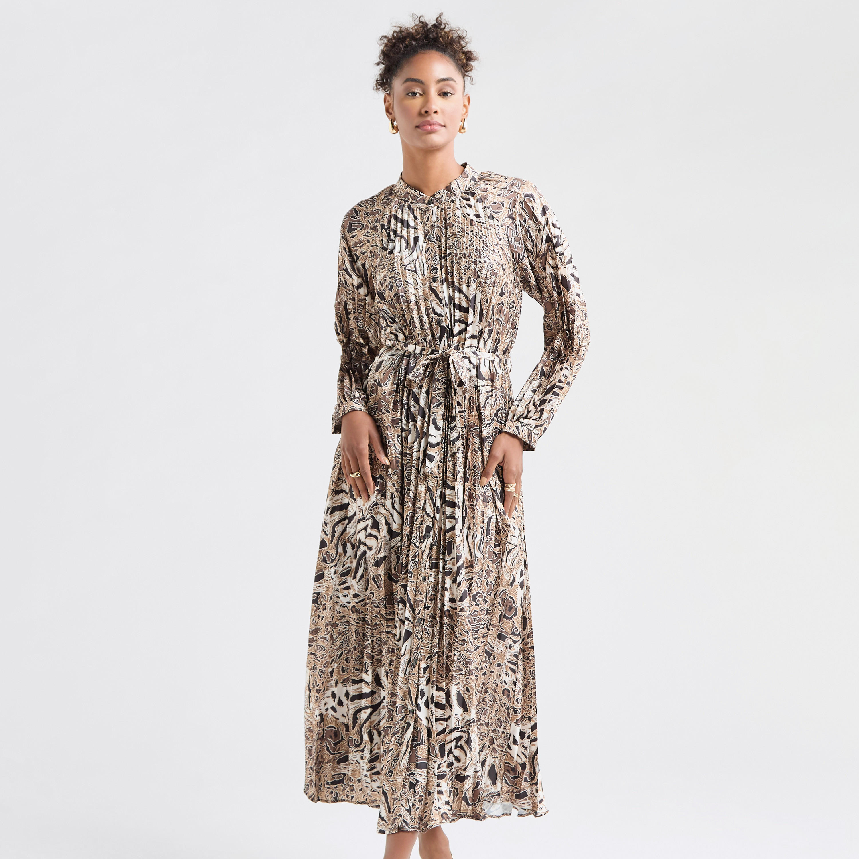 فستان قميص ماكسي بأكمام طويلة وطبعات حيوانات-women-clothing-dresses-image-1