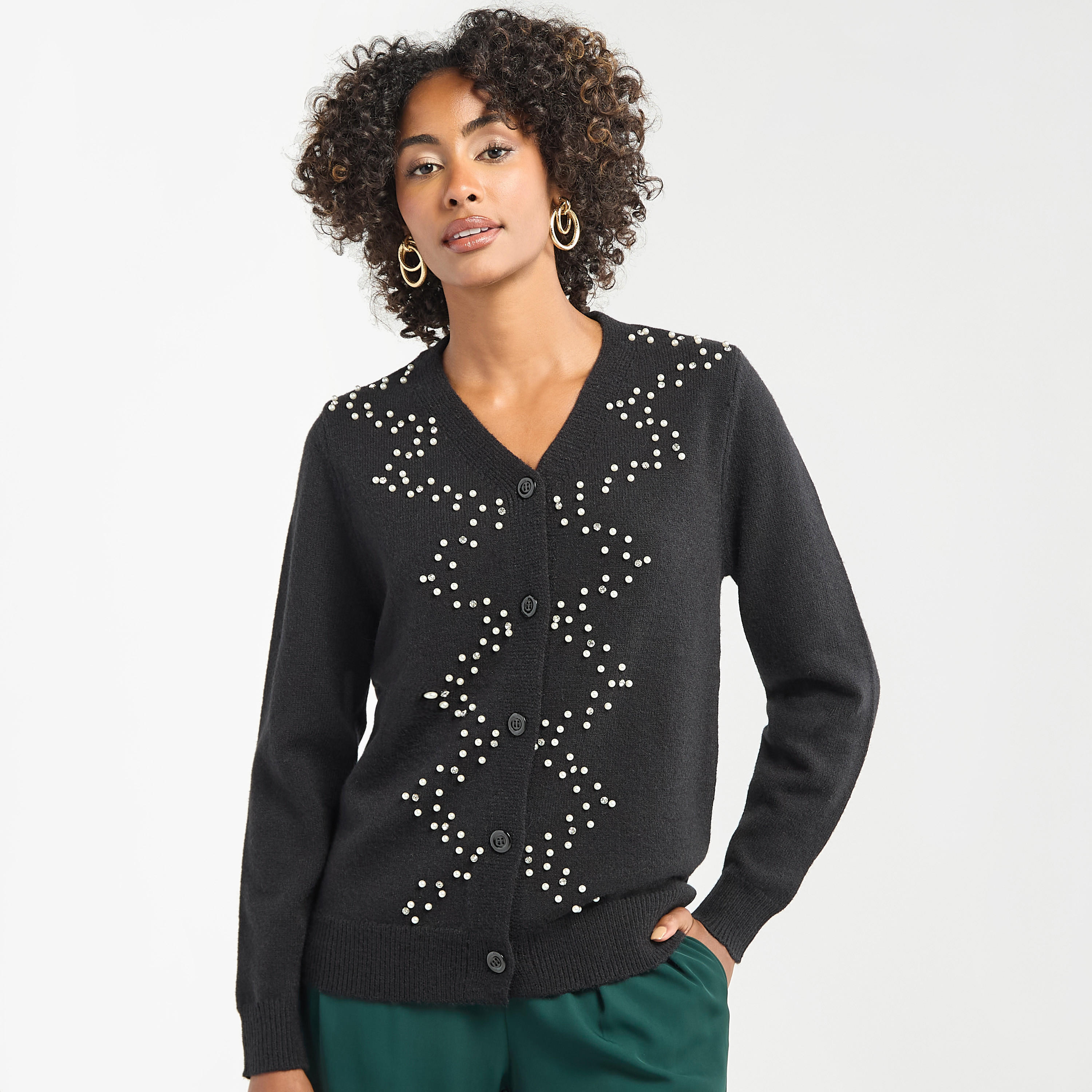 سترة كارديجان مزينة بأكمام طويلة وأزرار-women-winterwear-cardigansandjumpers-cardigans-image-1