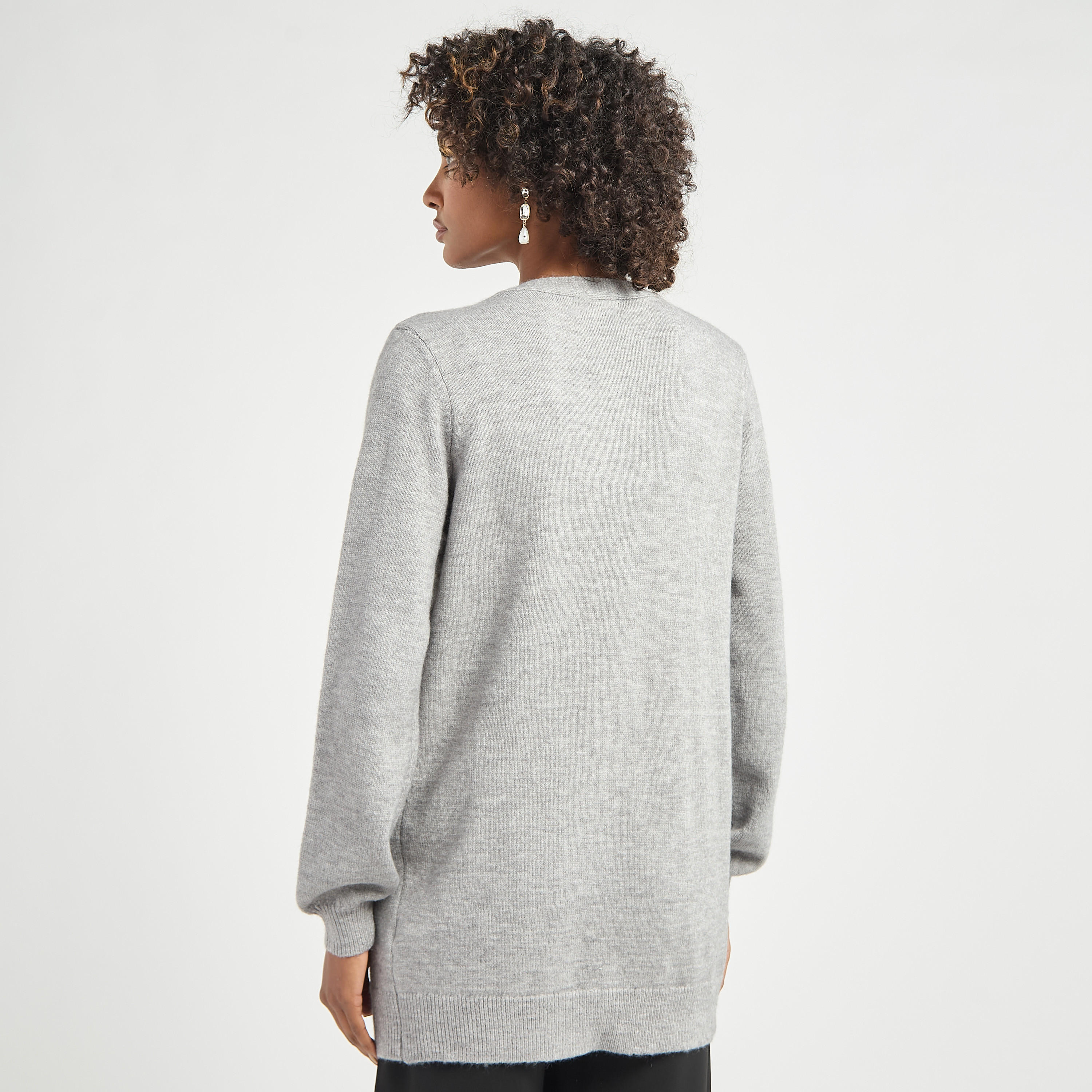 سترة كارديجان مزينة مفتوحة من الأمام بأكمام طويلة وجيوب-women-winterwear-cardigansandjumpers-cardigans-image-3