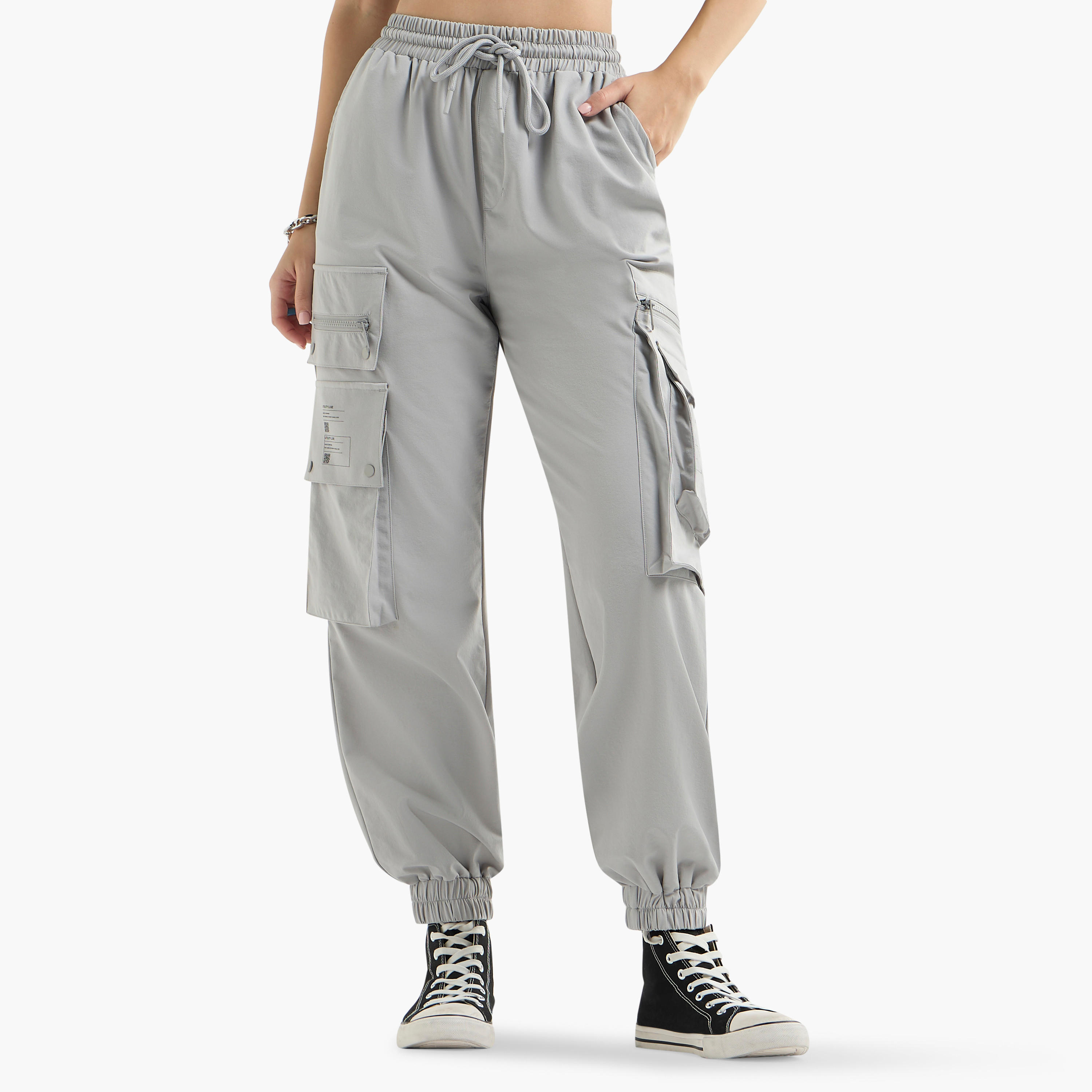بنطلون رياضي بقصة عادية وإغلاق رباط وجيوب-women-clothing-bottoms-joggers-image-1