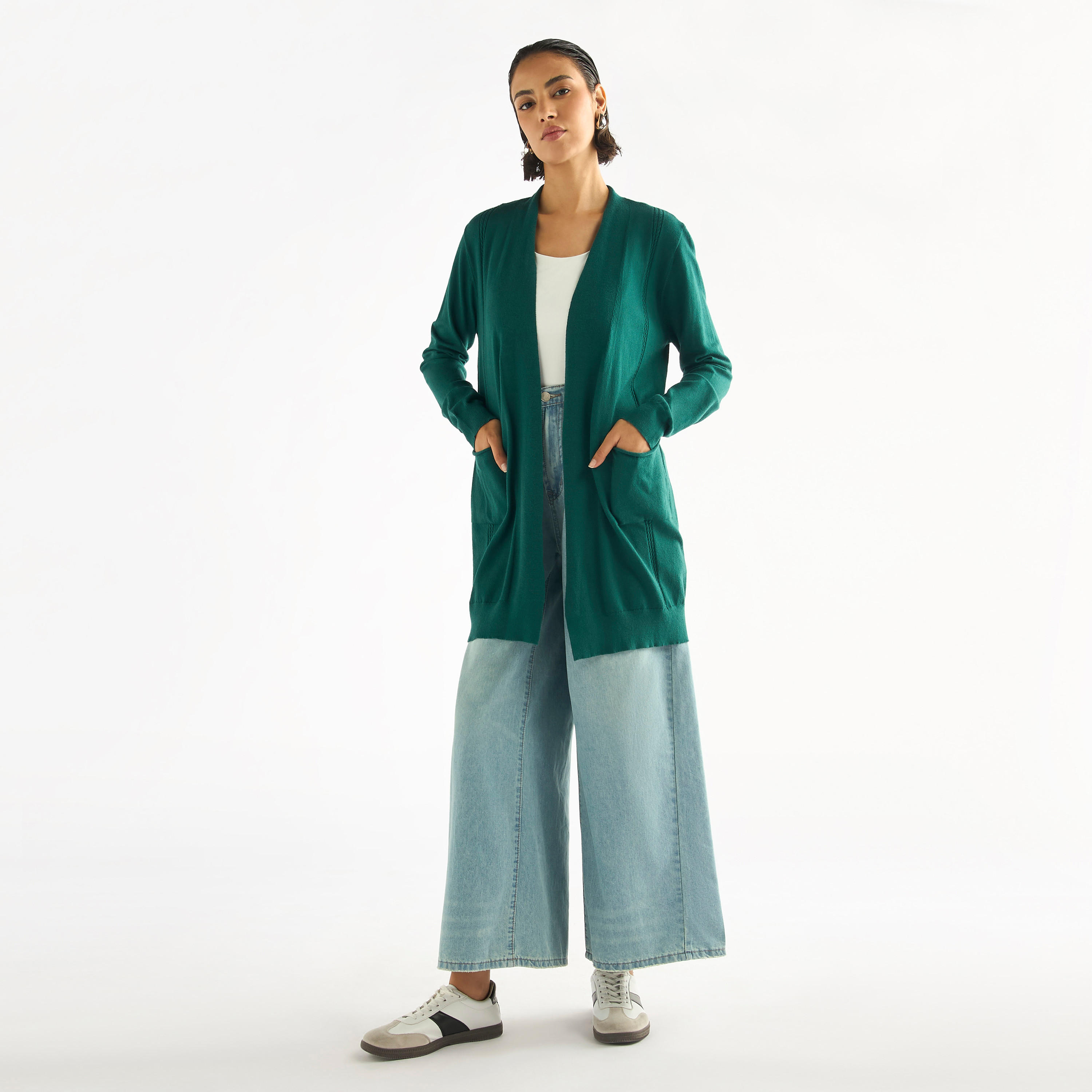 كارديجان بارز الملمس بأكمام طويلة وجيوب-women-winterwear-cardigansandjumpers-cardigans-image-2