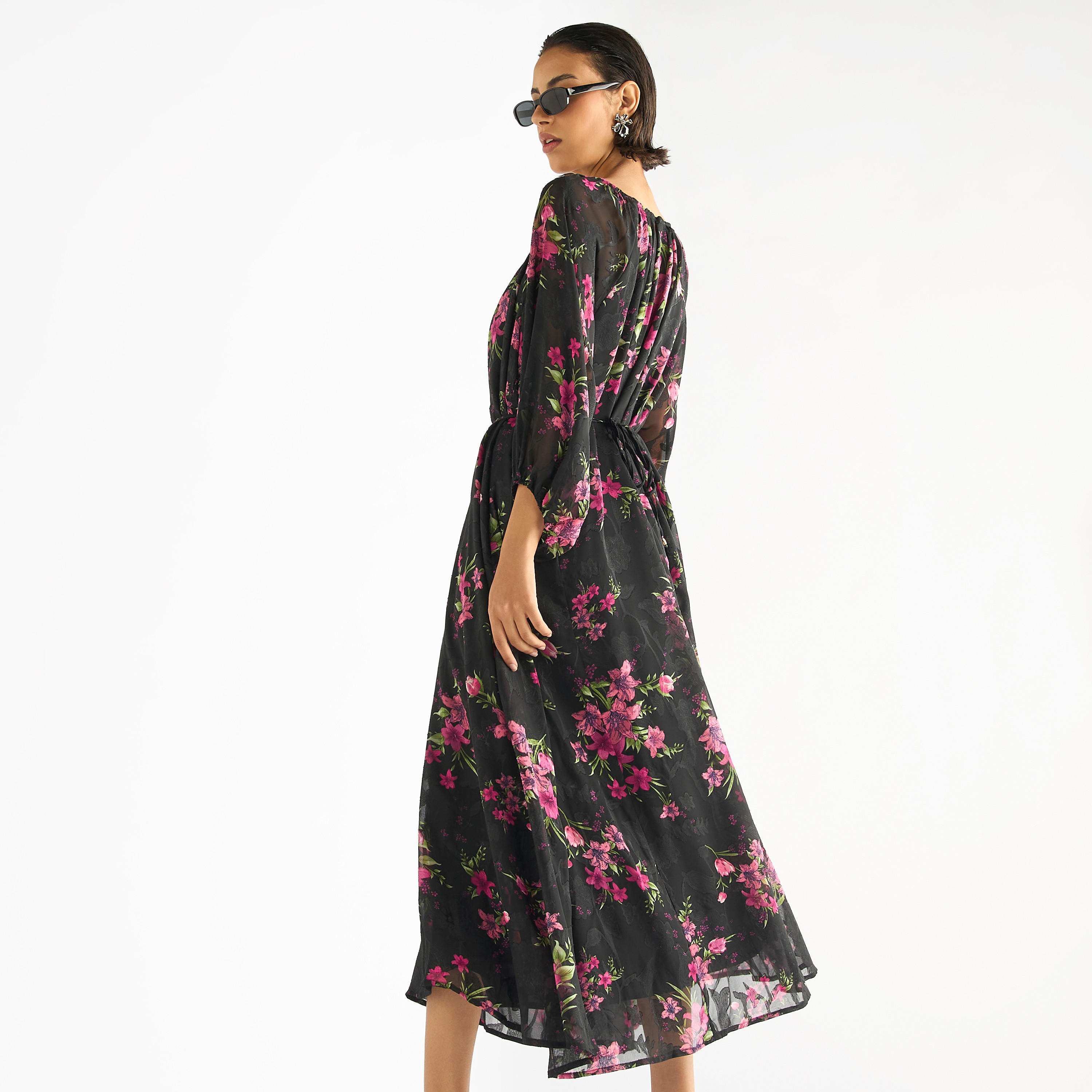 فستان بأكمام 3/4 وطبعات  زهور-women-clothing-dresses-image-3