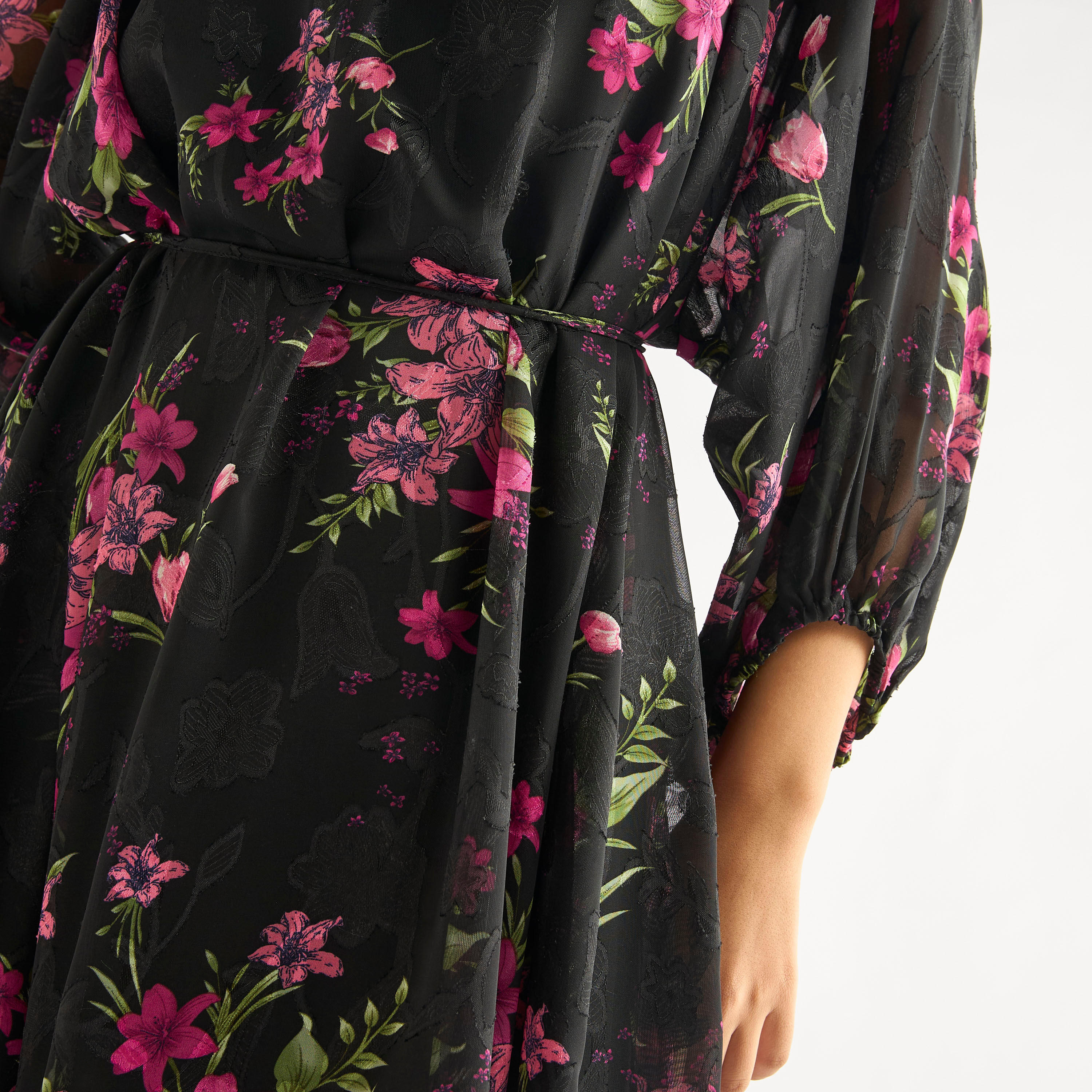 All-Over Floral Print Dress with 3/4 Sleeves-women-clothing-dresses-image-5