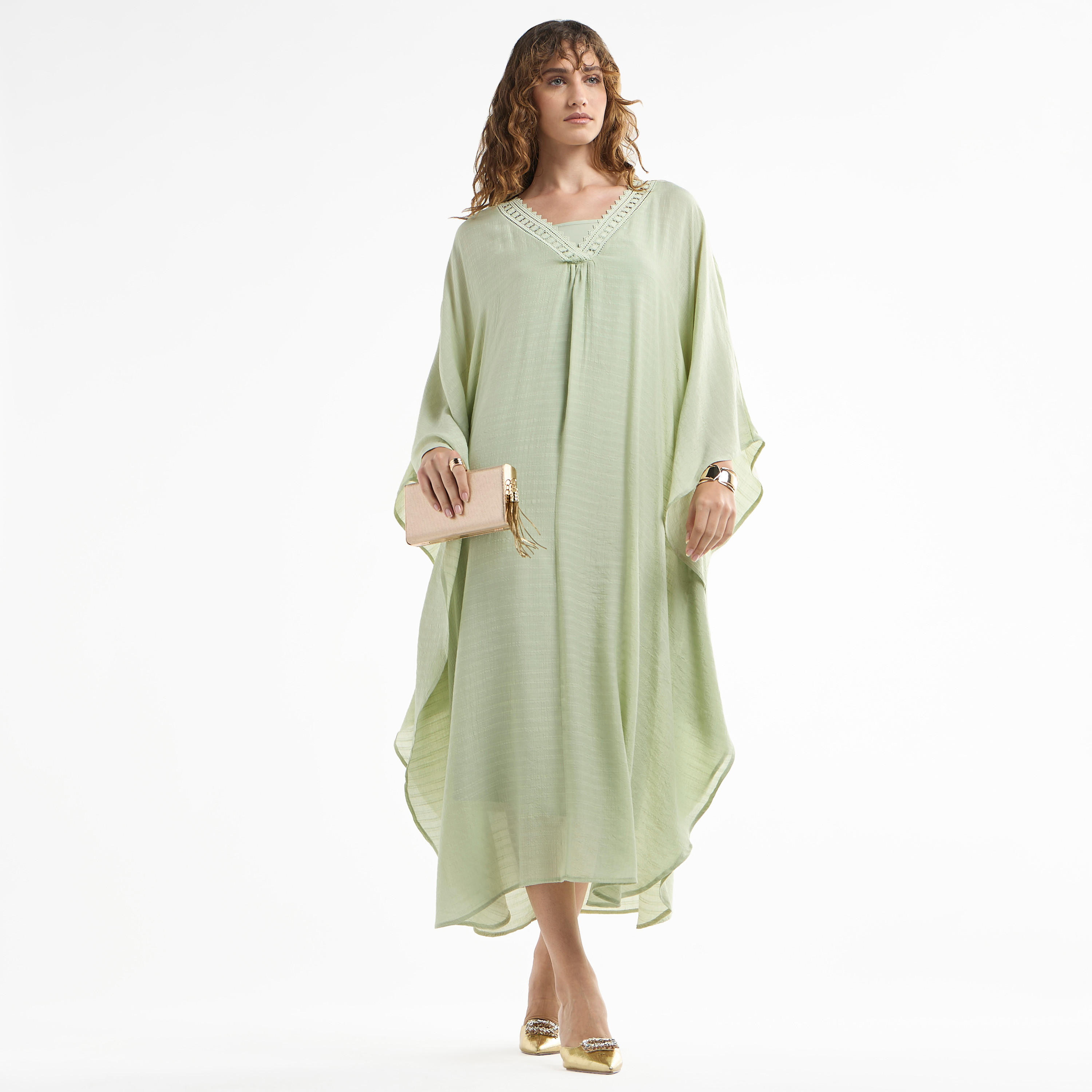 فستان ميدي قفطان سادة بأكمام طويلة وتفاصيل دانتيل-women-clothing-dresses-image-9