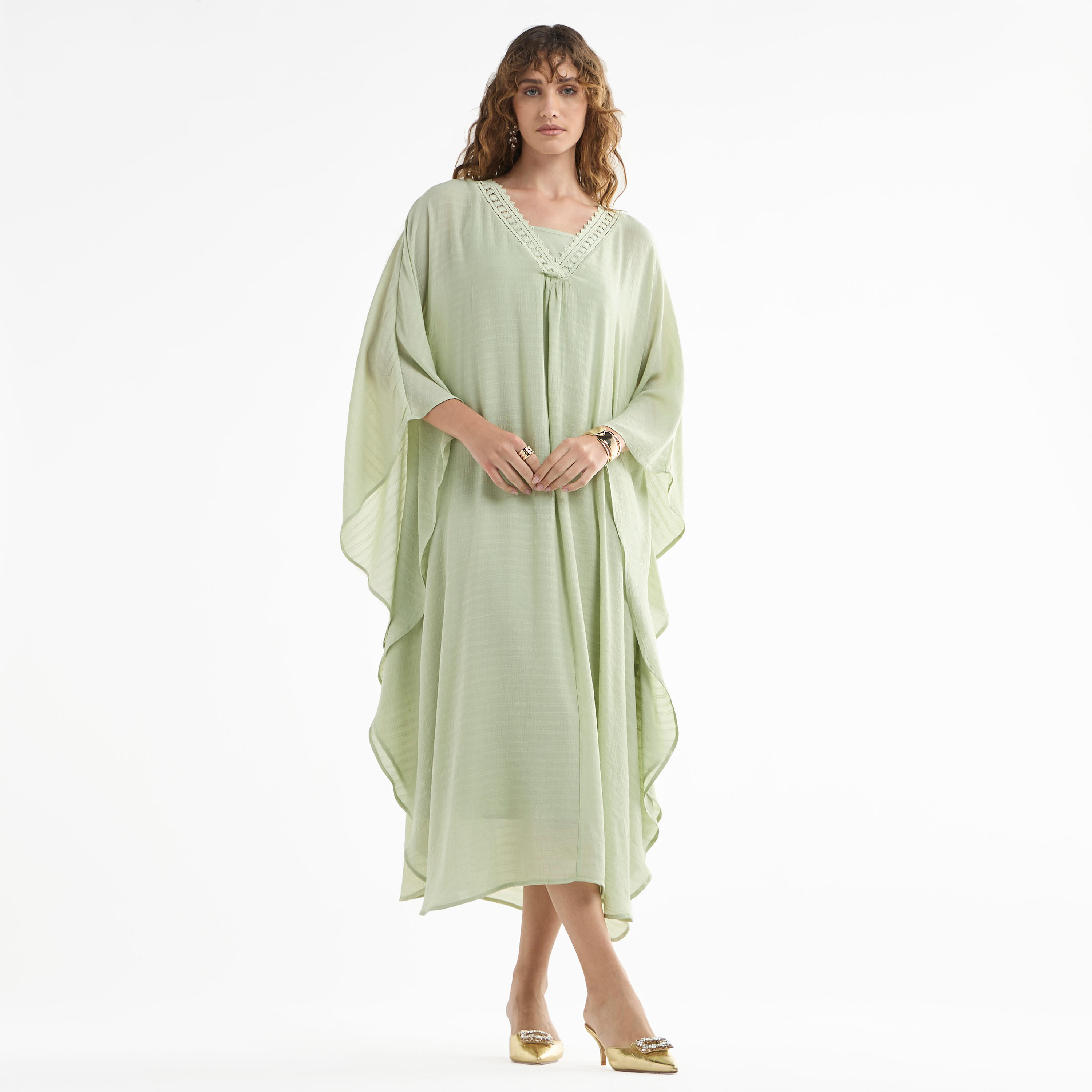 فستان ميدي قفطان سادة بأكمام طويلة وتفاصيل دانتيل-women-clothing-dresses-image-10