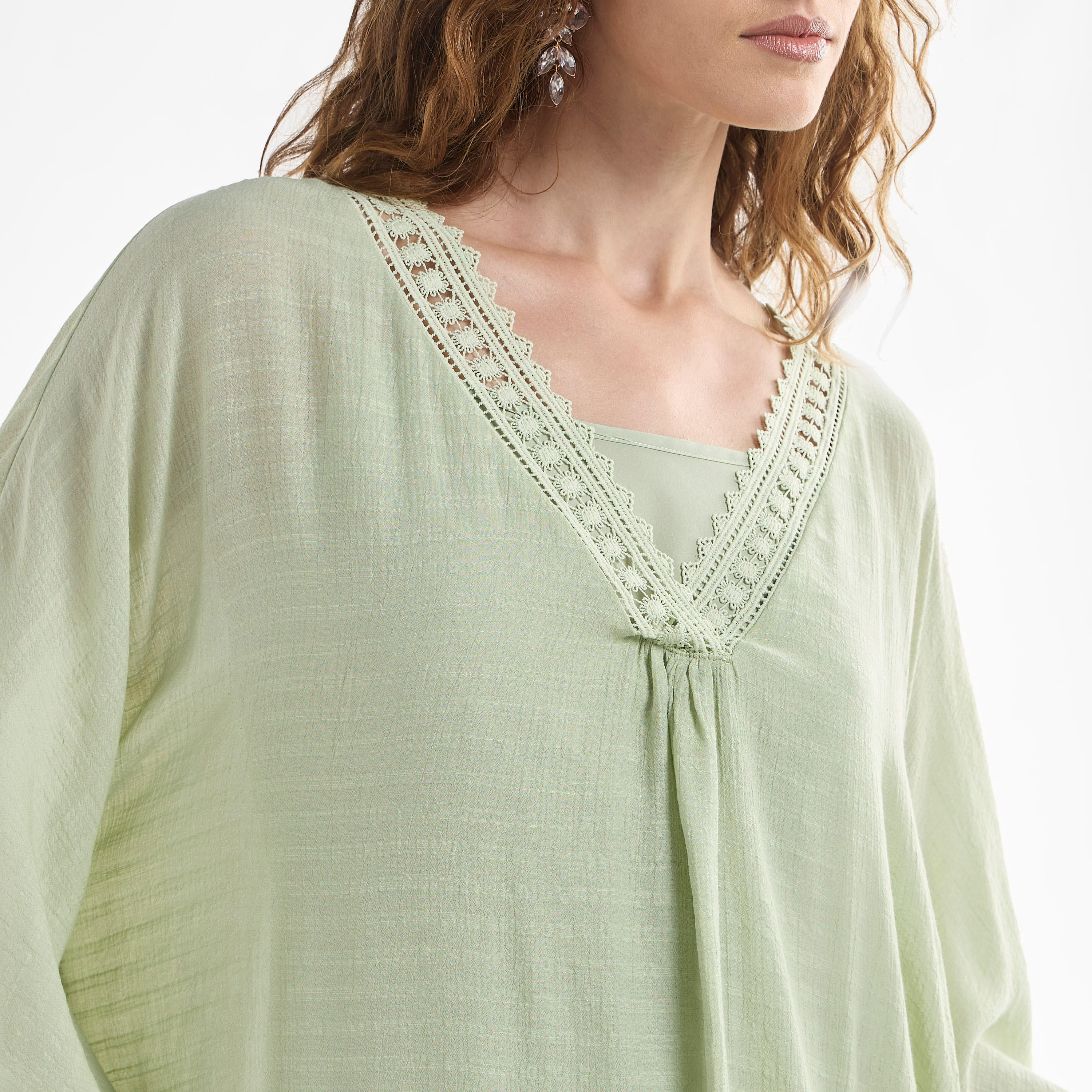 فستان ميدي قفطان سادة بأكمام طويلة وتفاصيل دانتيل-women-clothing-dresses-image-12