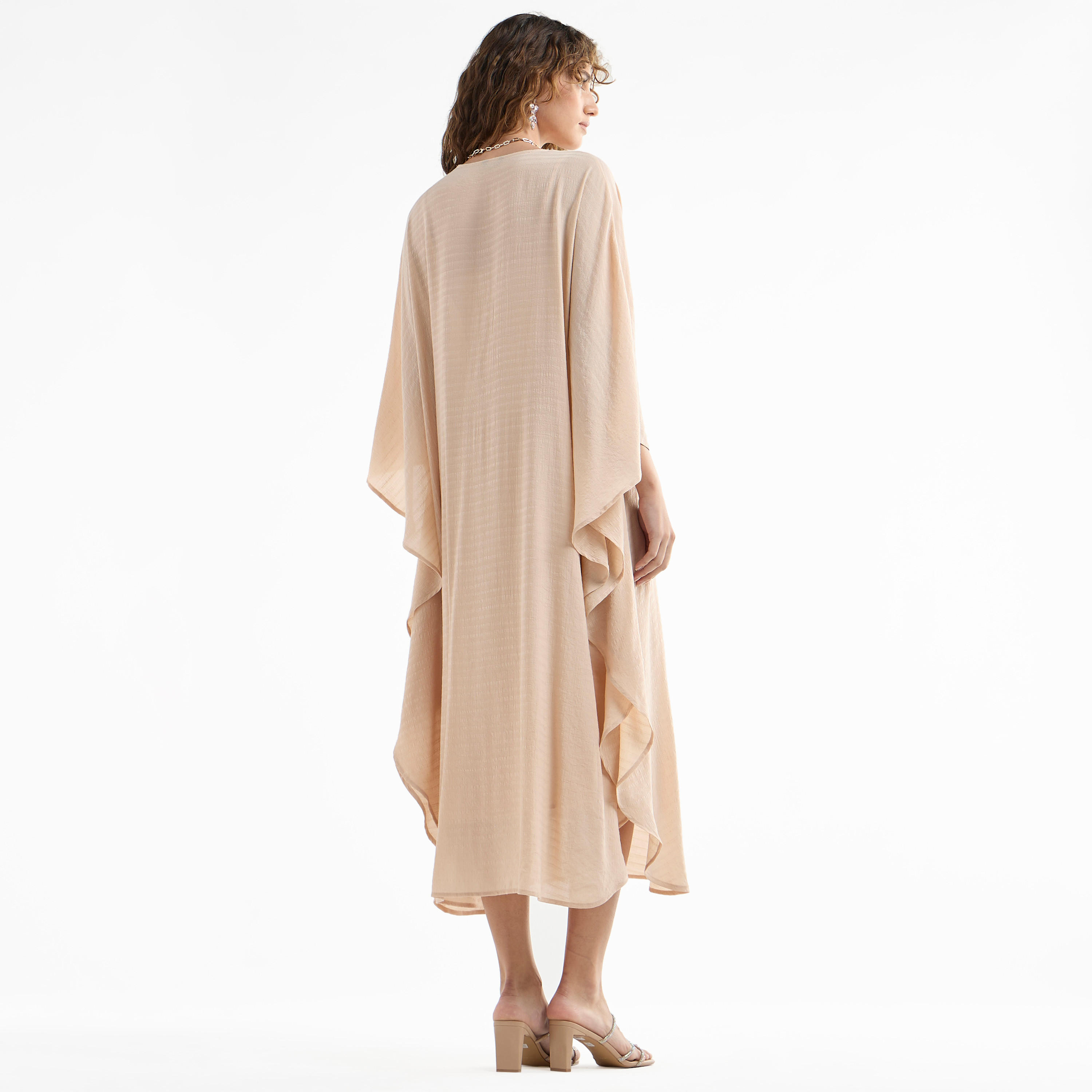 فستان ميدي قفطان سادة بأكمام طويلة وتفاصيل دانتيل-women-clothing-dresses-image-3