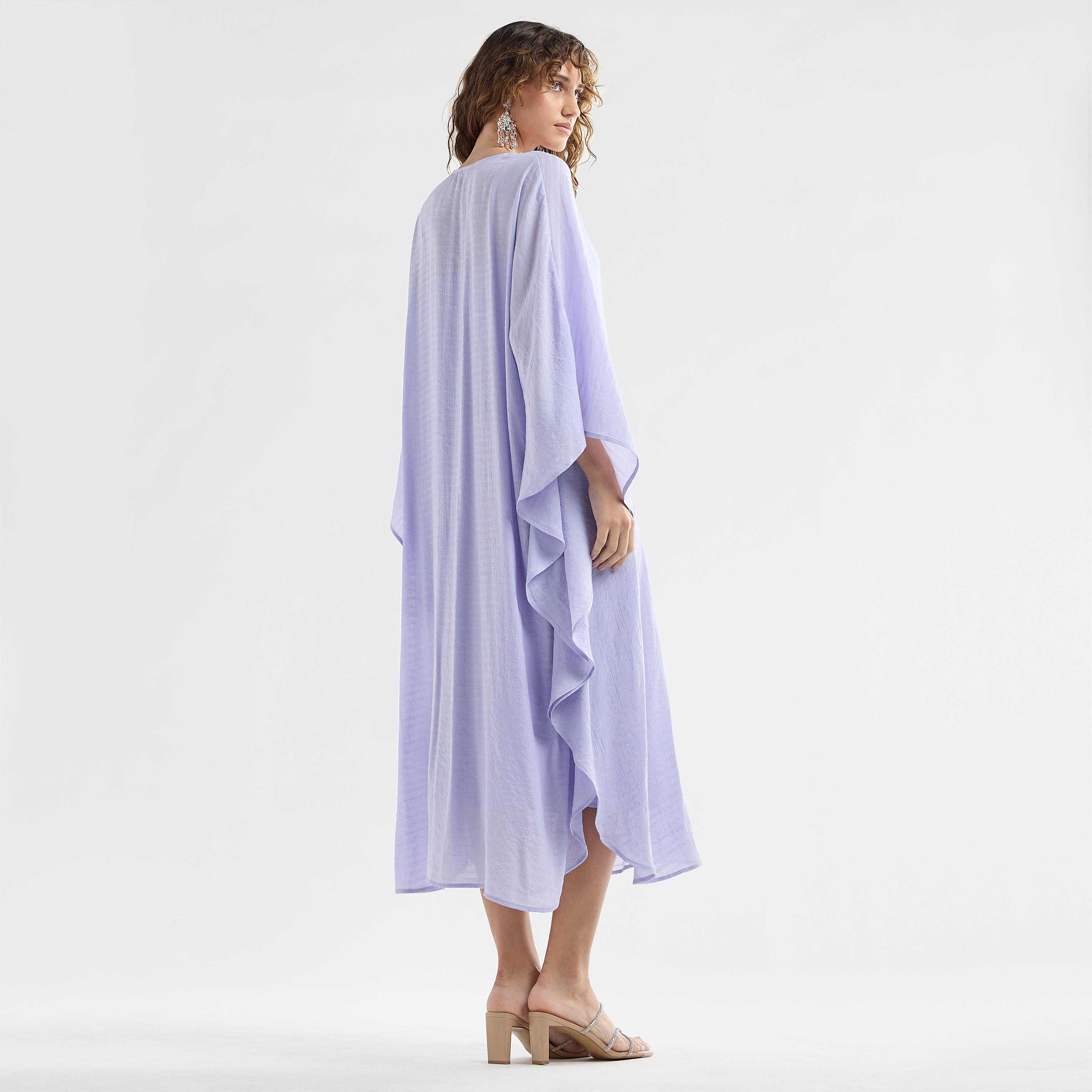 فستان ميدي قفطان سادة بأكمام طويلة وتفاصيل دانتيل-women-clothing-dresses-image-15