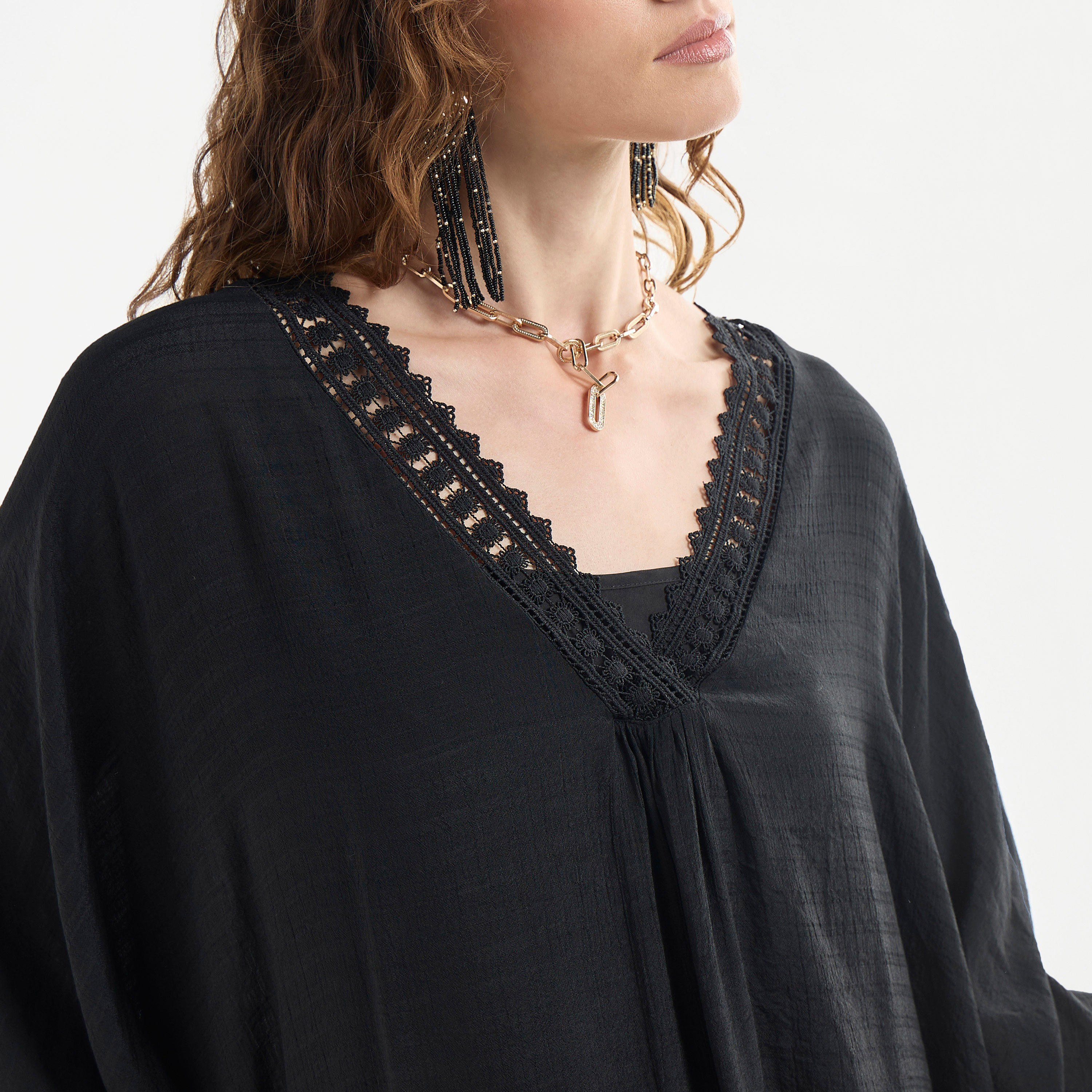 فستان ميدي قفطان سادة بأكمام طويلة وتفاصيل دانتيل-women-clothing-dresses-image-8
