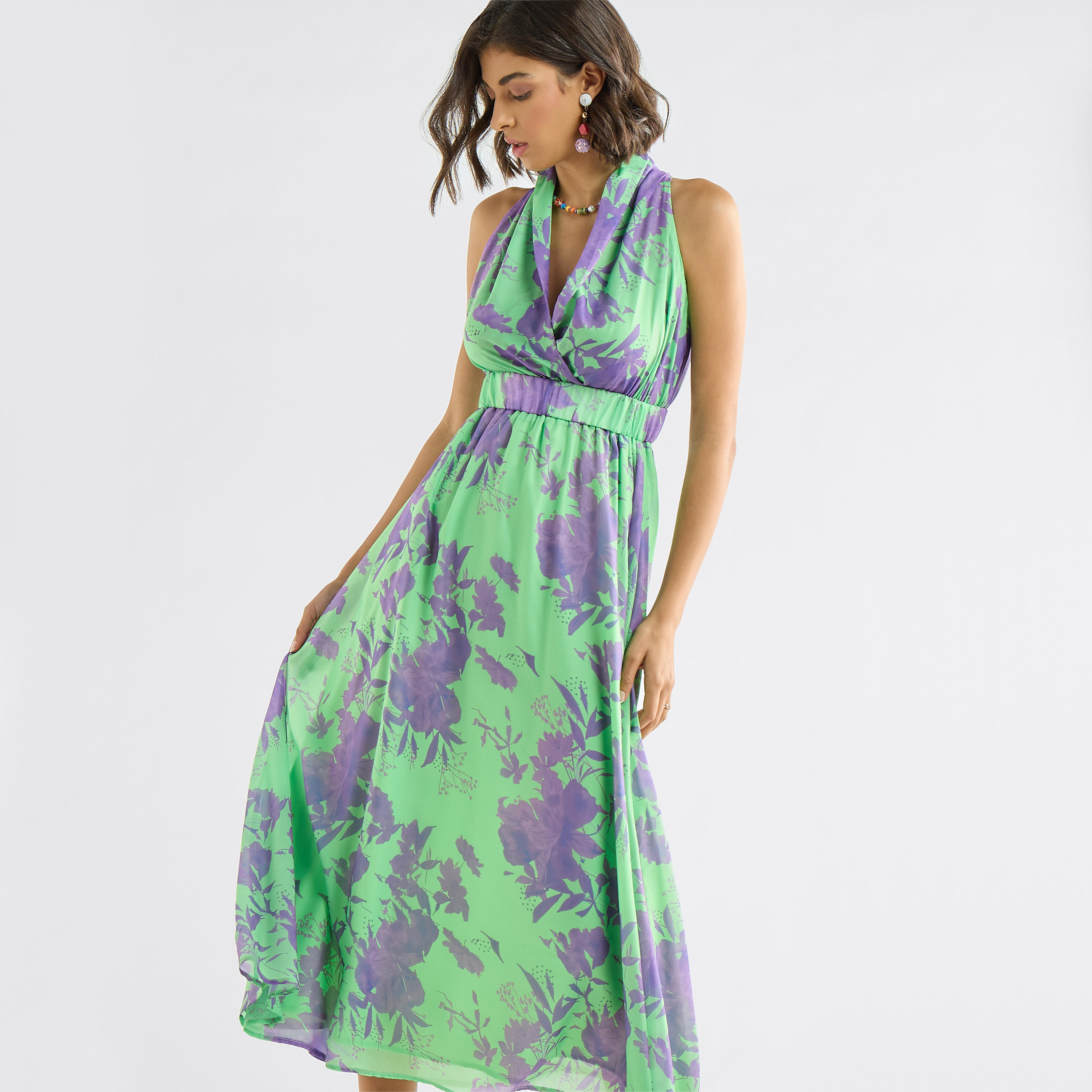 All-Over Floral Print Sleeveless Dress with Lapel Collar-women-clothing-dresses-image-2
