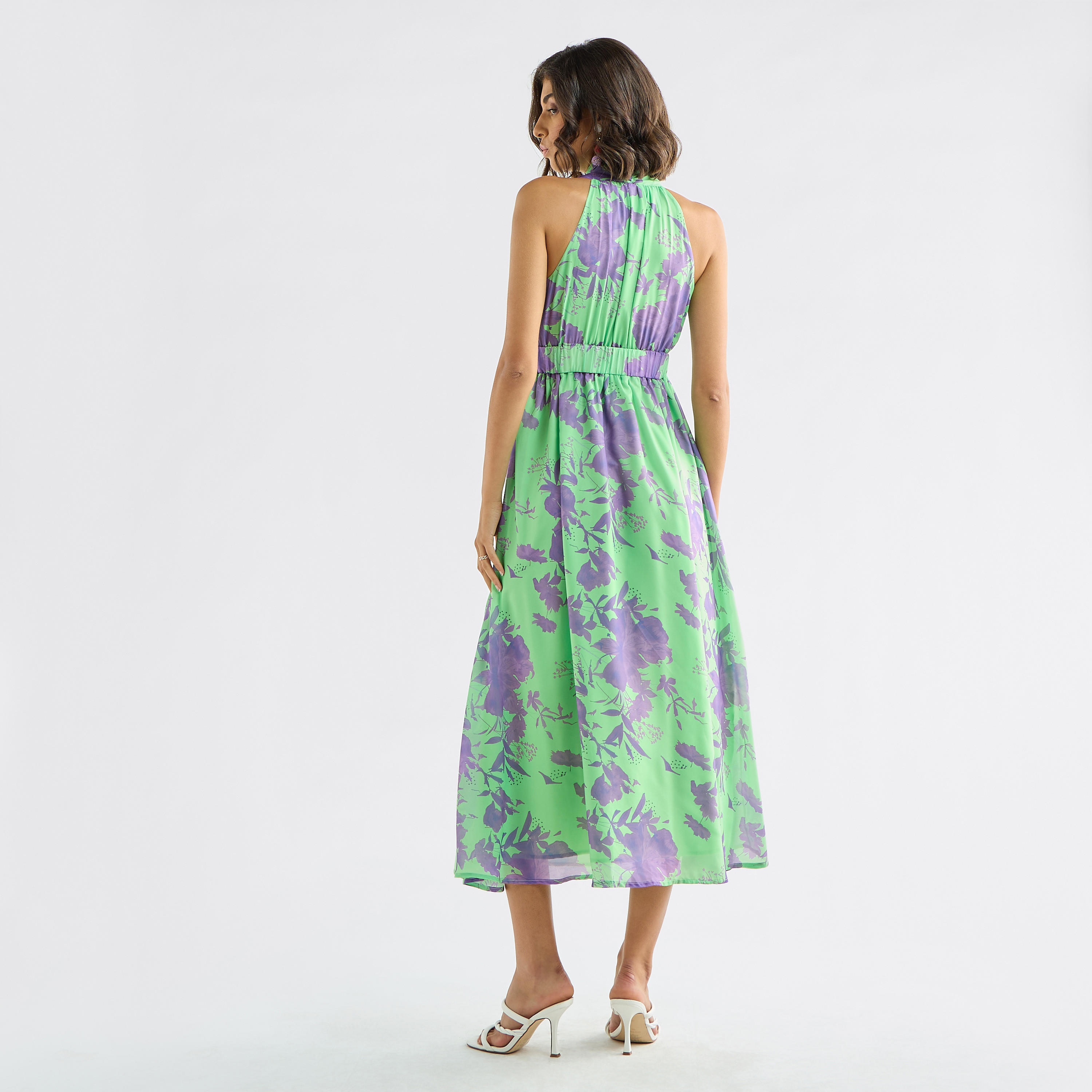 All-Over Floral Print Sleeveless Dress with Lapel Collar-women-clothing-dresses-image-3