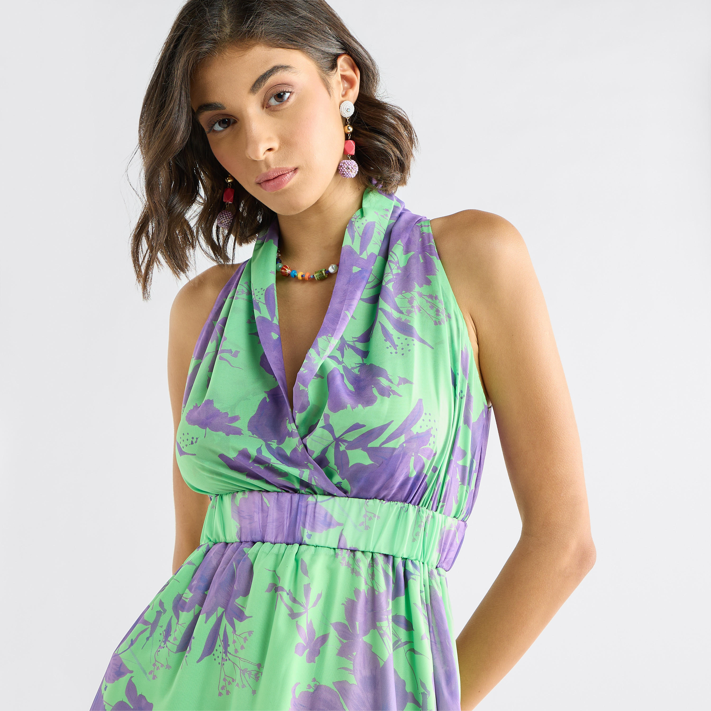 All-Over Floral Print Sleeveless Dress with Lapel Collar-women-clothing-dresses-image-4