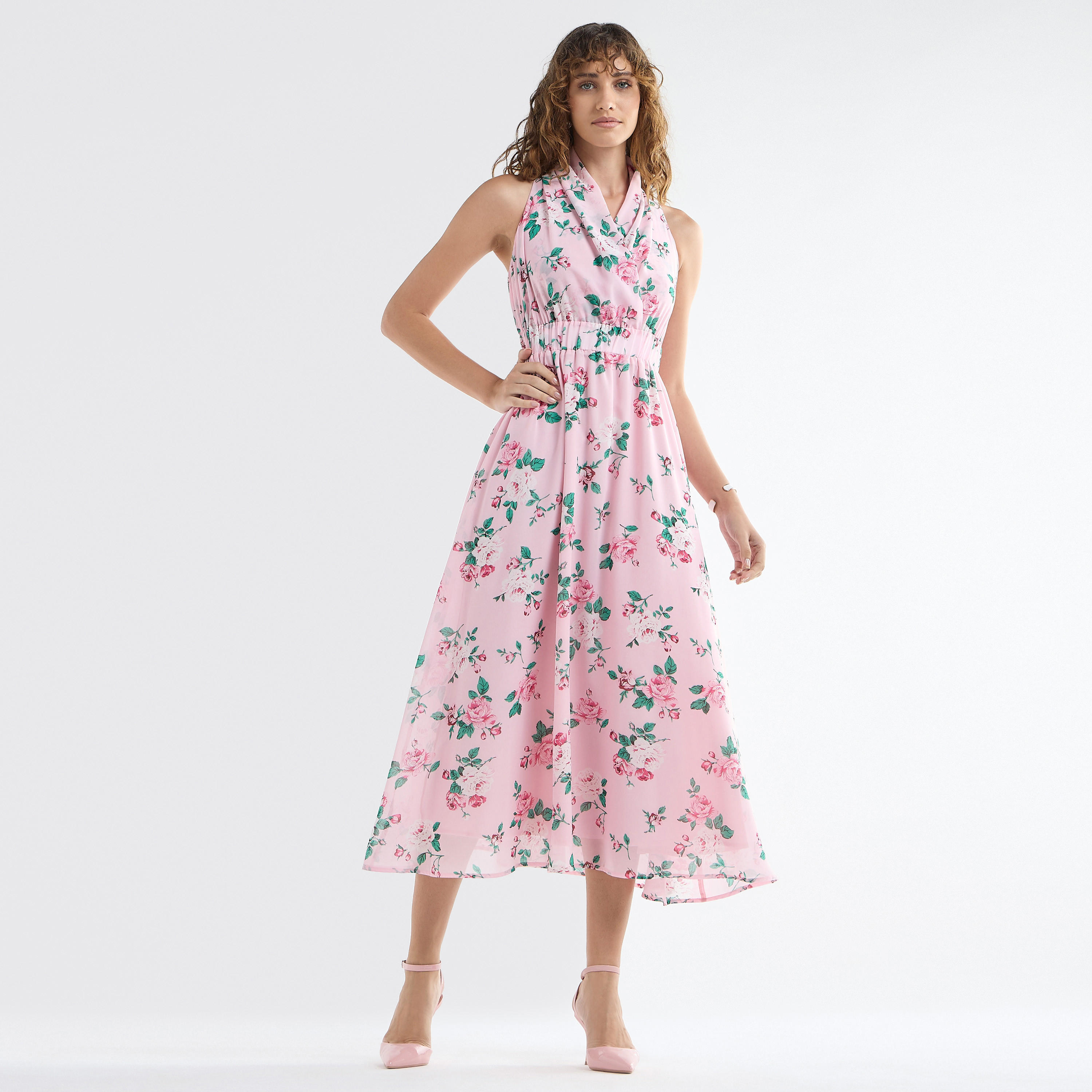 All-Over Floral Print Sleeveless Dress with Lapel Collar-women-clothing-dresses-image-6