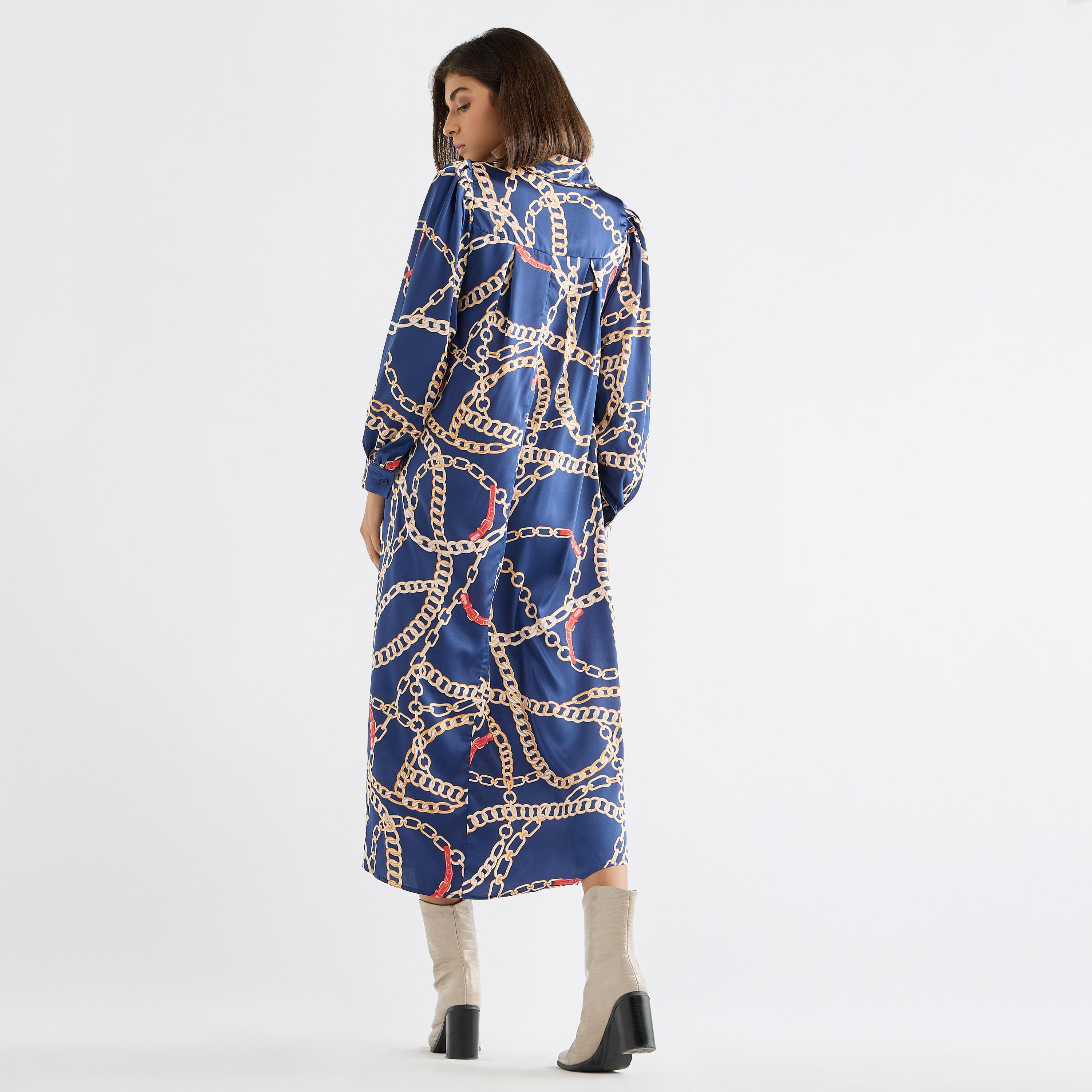 Printed Pussy Bow Neck Dress with Volume Sleeves-women-clothing-dresses-image-3