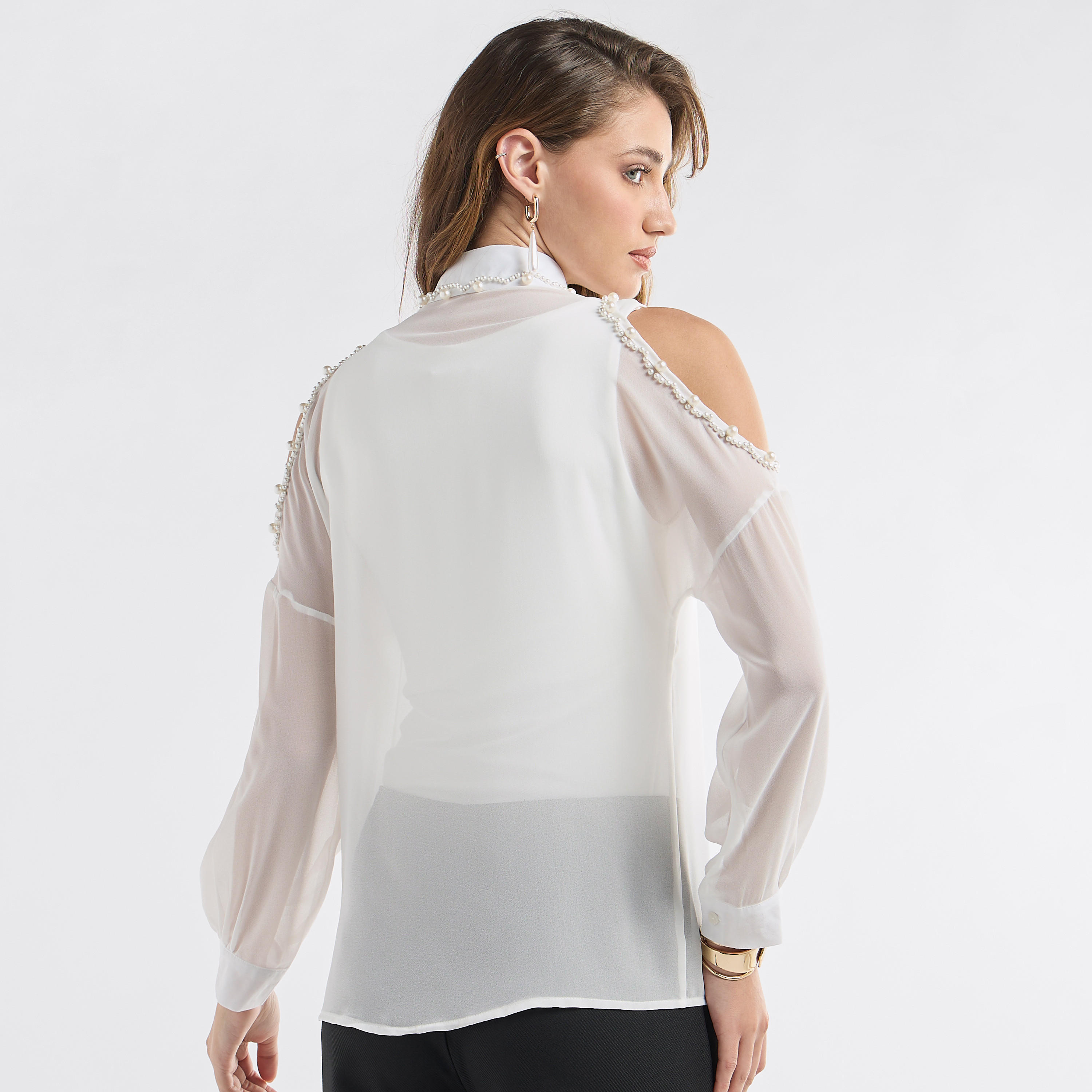 Slim Fit Pearl Embellished Shirt with Cold Shoulder-women-clothing-shirtsandblouses-shirts-image-7
