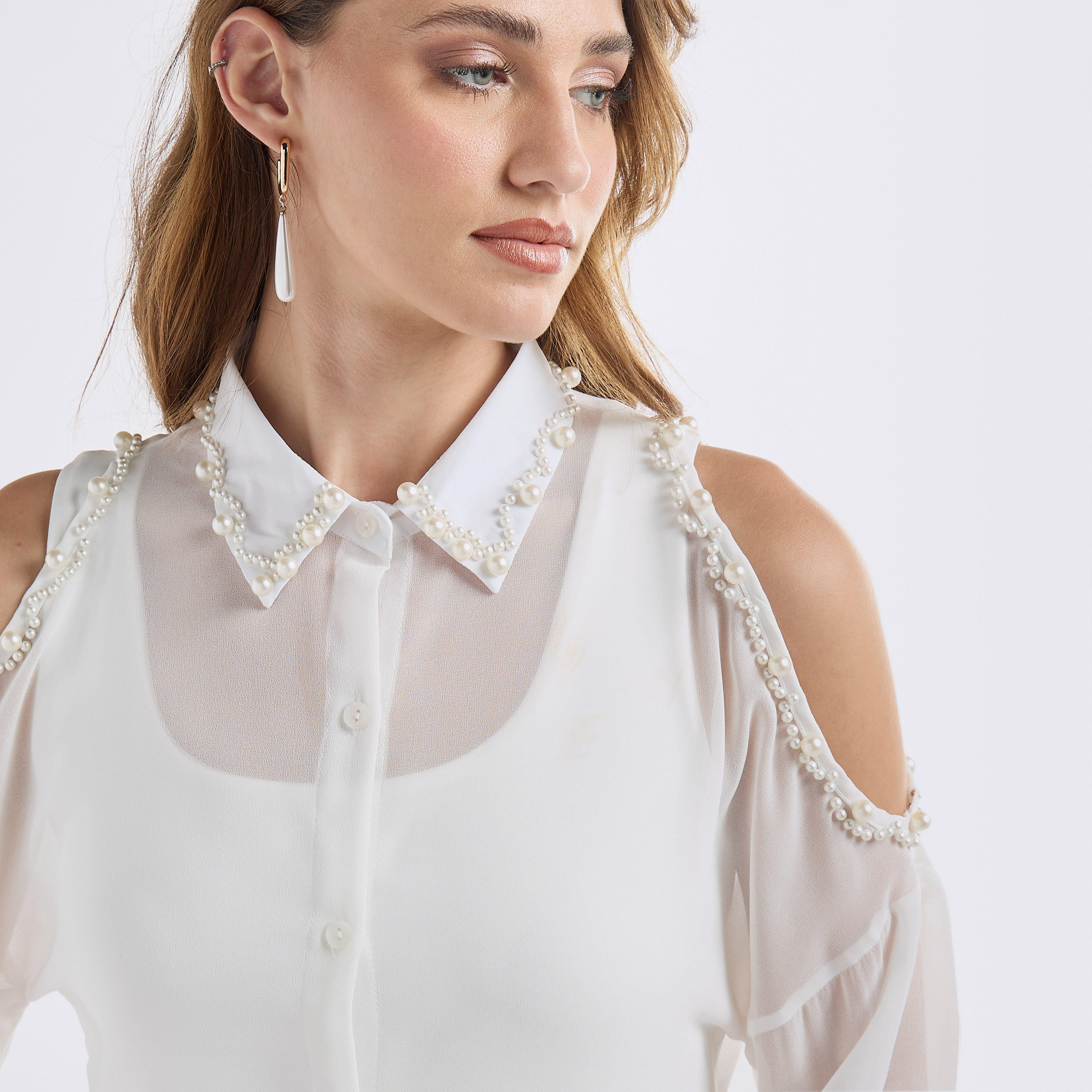 Slim Fit Pearl Embellished Shirt with Cold Shoulder-women-clothing-shirtsandblouses-shirts-image-8