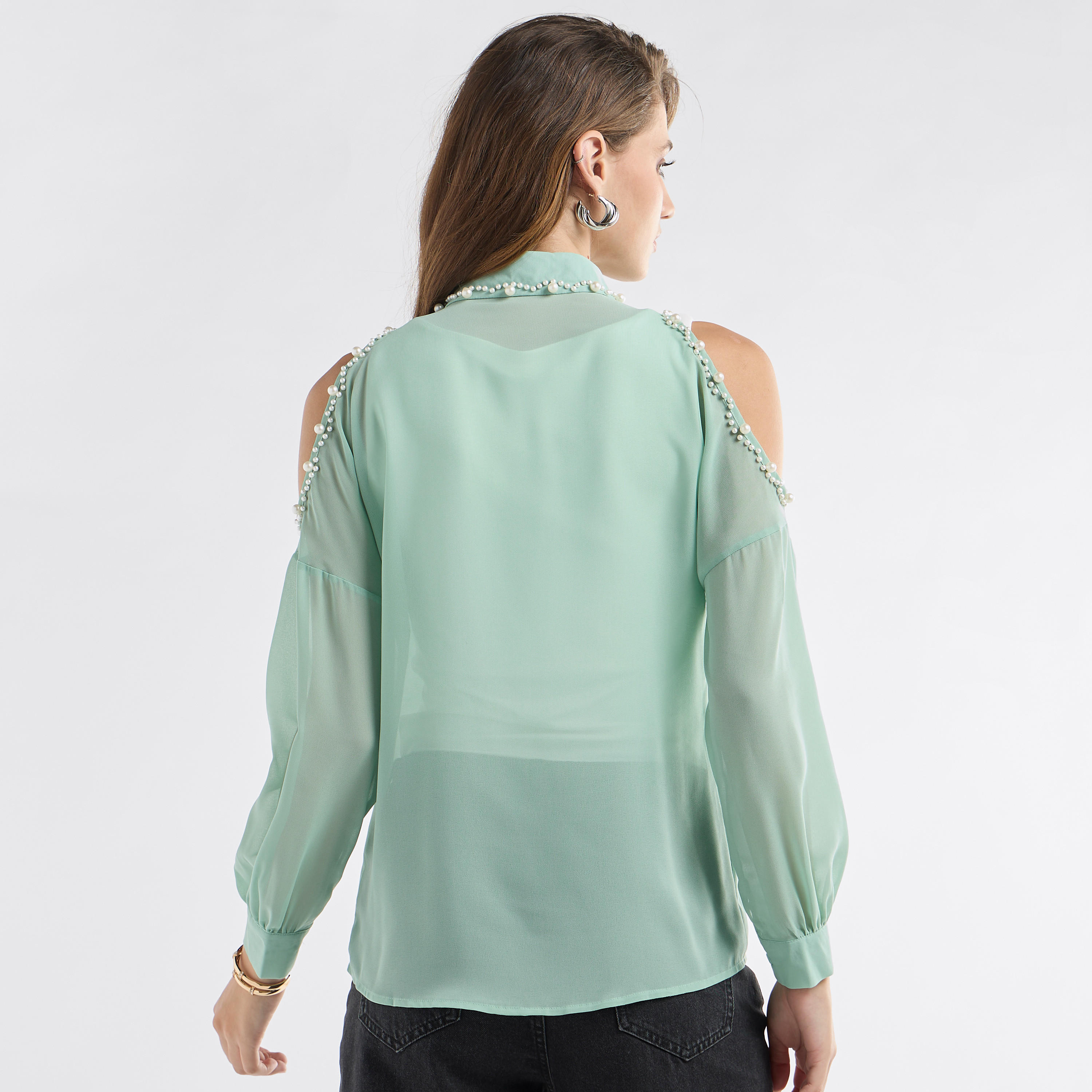 Slim Fit Pearl Embellished Shirt with Cold Shoulder-women-clothing-shirtsandblouses-shirts-image-3