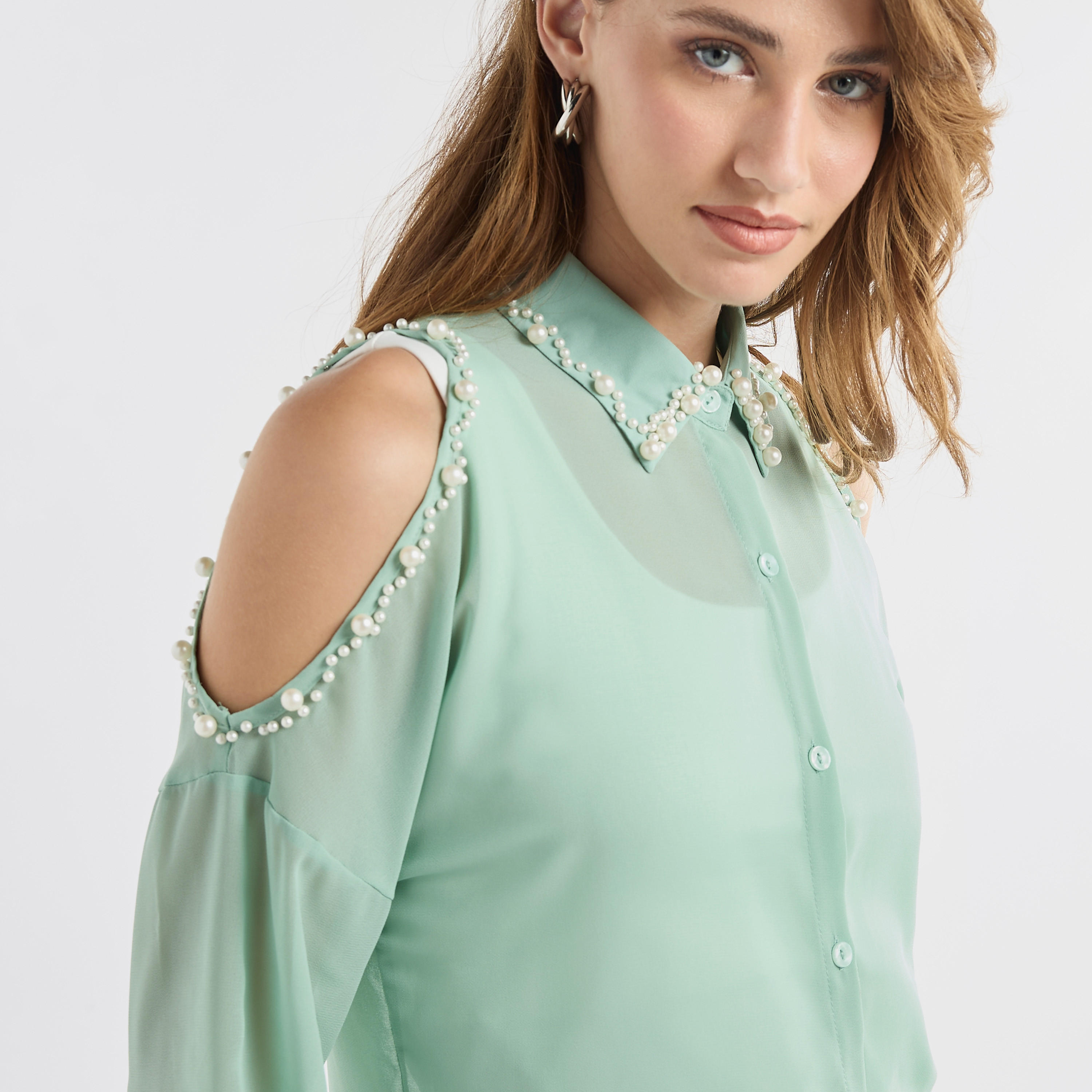 Slim Fit Pearl Embellished Shirt with Cold Shoulder-women-clothing-shirtsandblouses-shirts-image-4