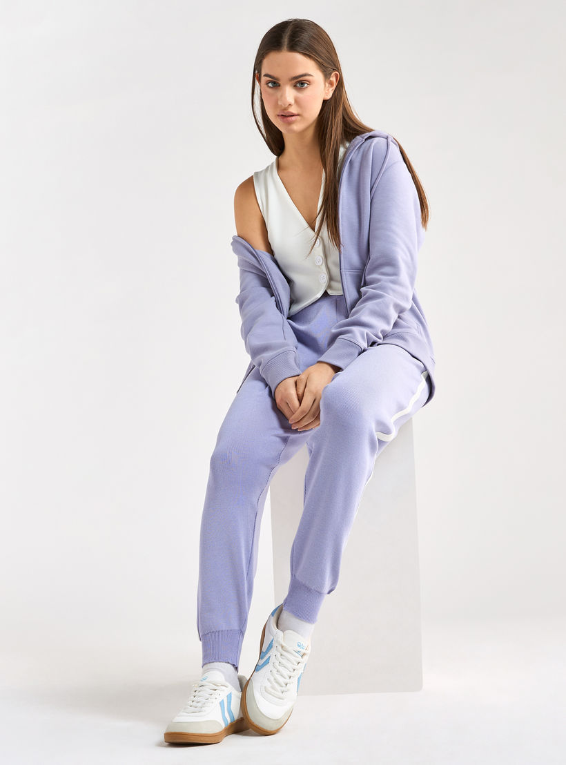 بنطلون رياضي بتصميم ألواح وجيوب وخصر مطاطي مضلّع-women-clothing-bottoms-joggers-image-2
