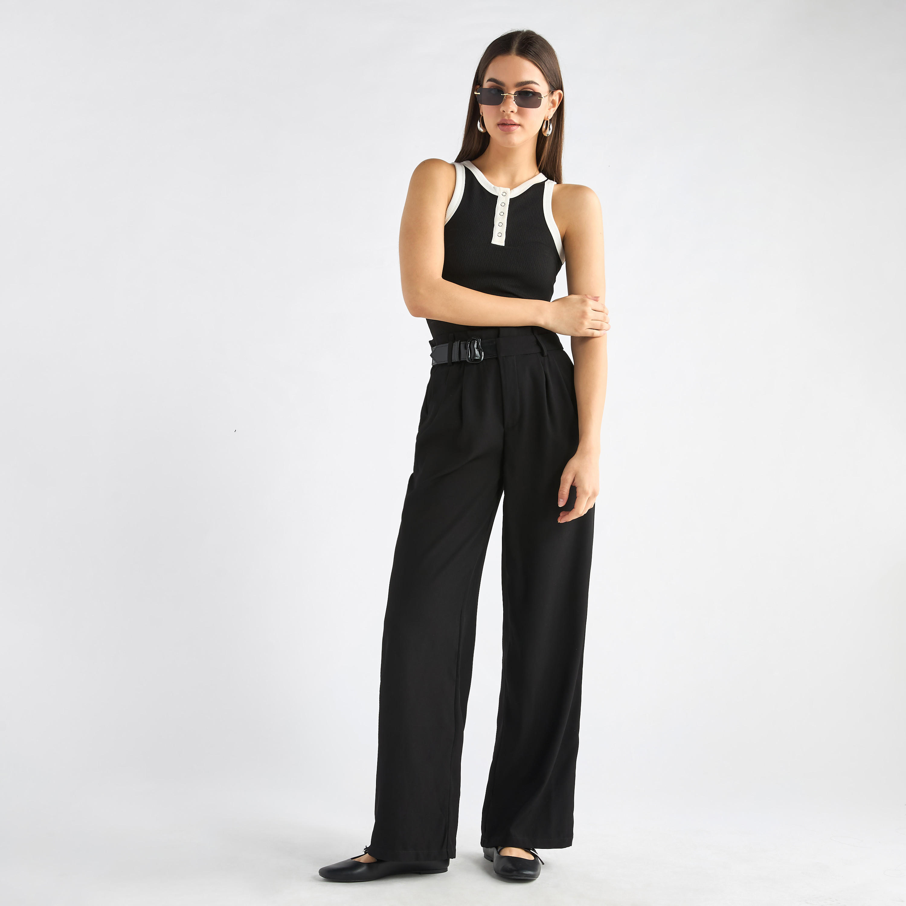Solid Belted Wide Leg Trousers with Pockets-women-clothing-bottoms-trousers-image-2