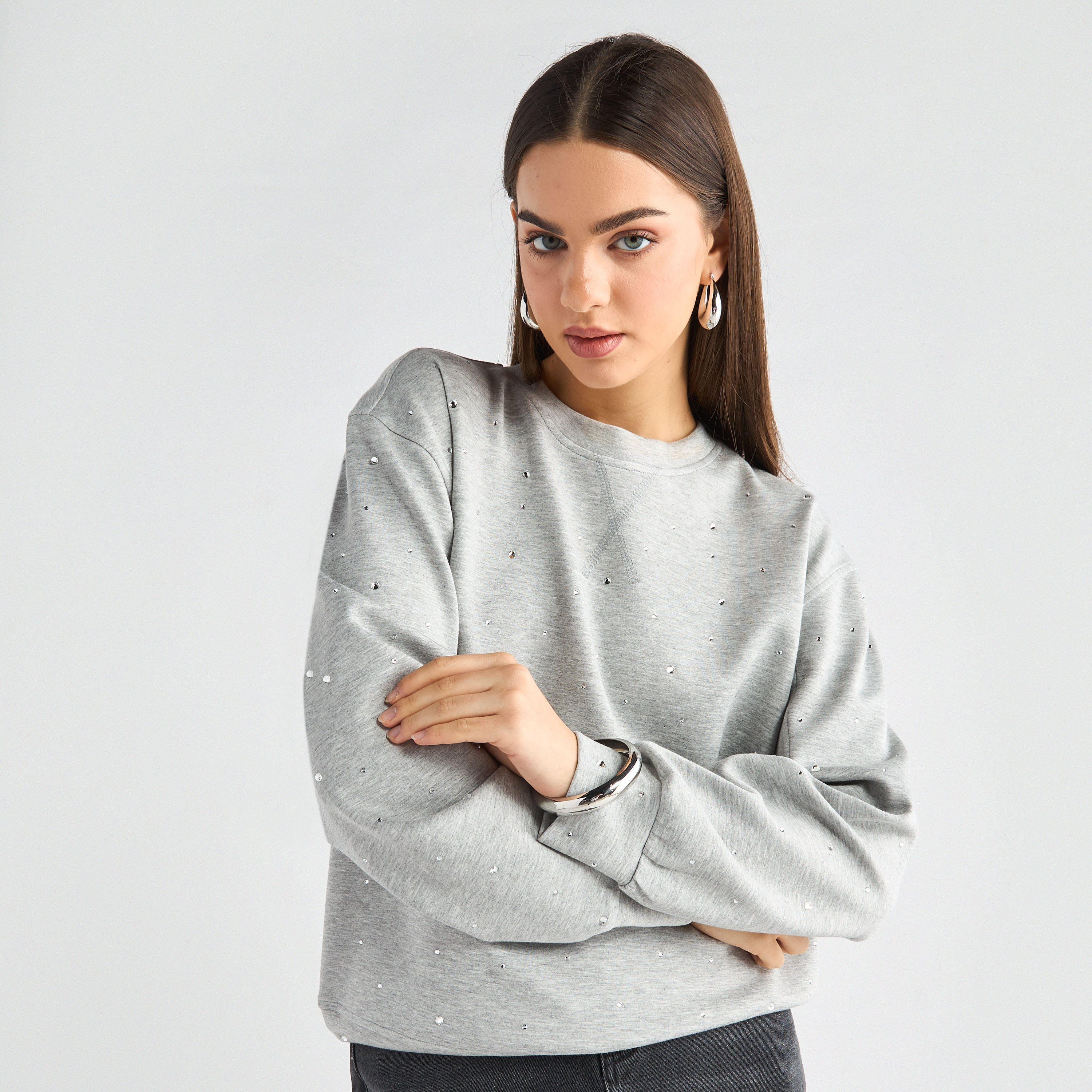 Embellished Sweatshirt with Long Sleeves-women-winterwear-hoodiesandsweatshirts-sweatshirts-image-1