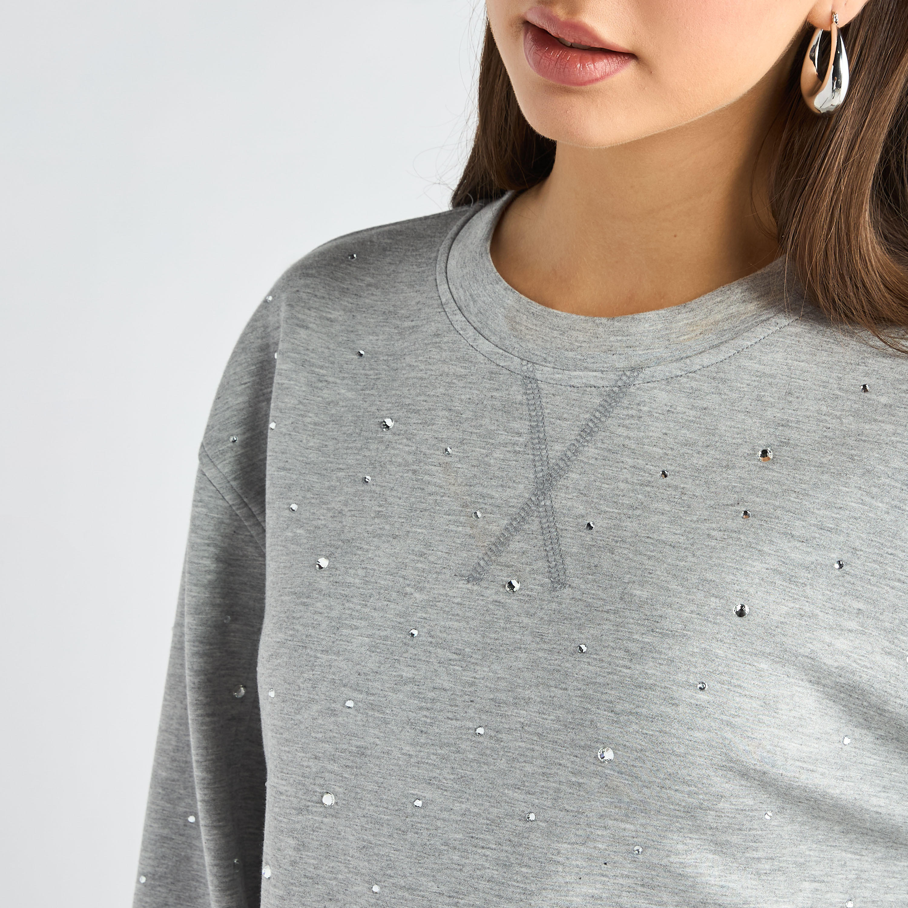 Embellished Sweatshirt with Long Sleeves-women-winterwear-hoodiesandsweatshirts-sweatshirts-image-5