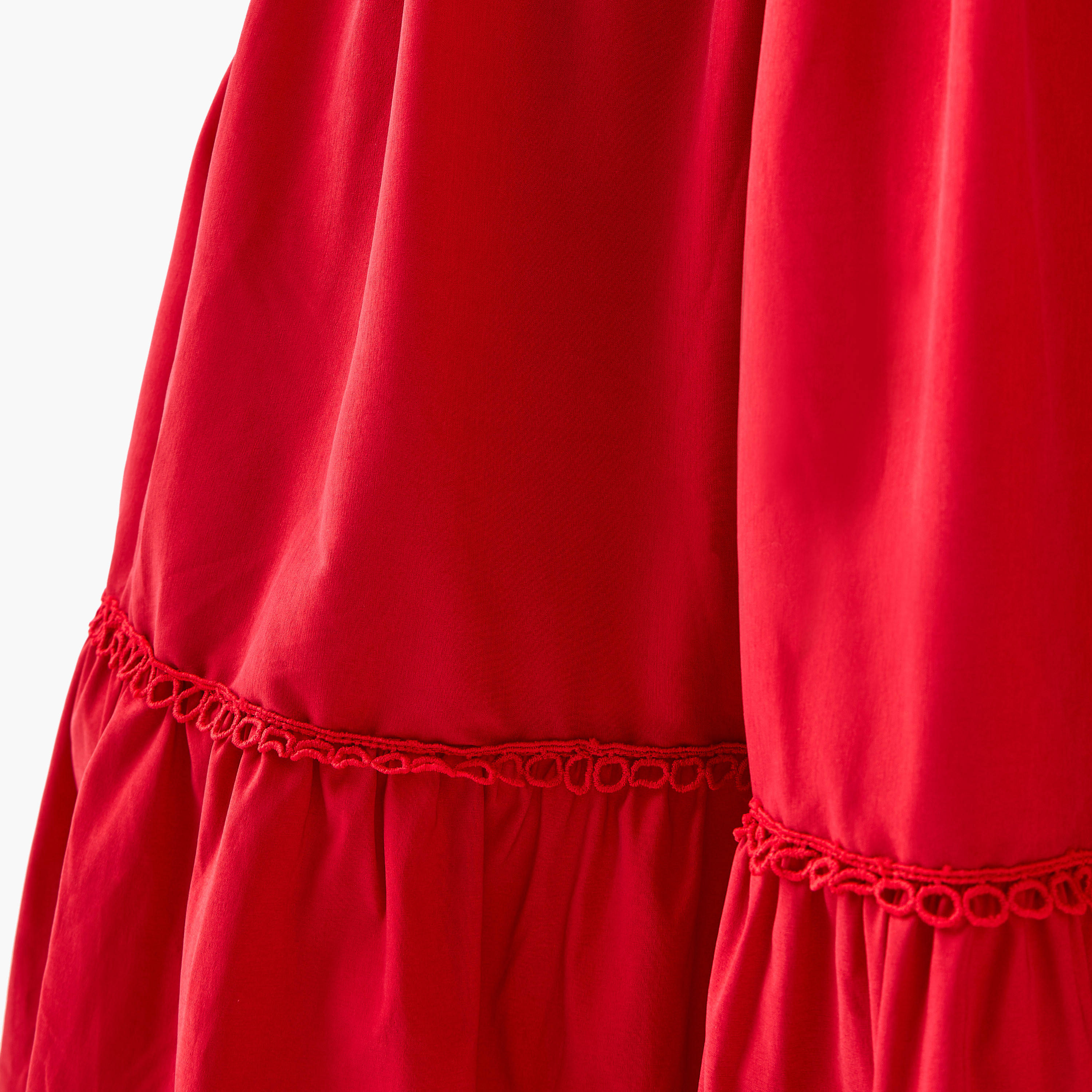 Solid Tiered Midi Dress with Puff Sleeves and Collar-women-clothing-dresses-image-5