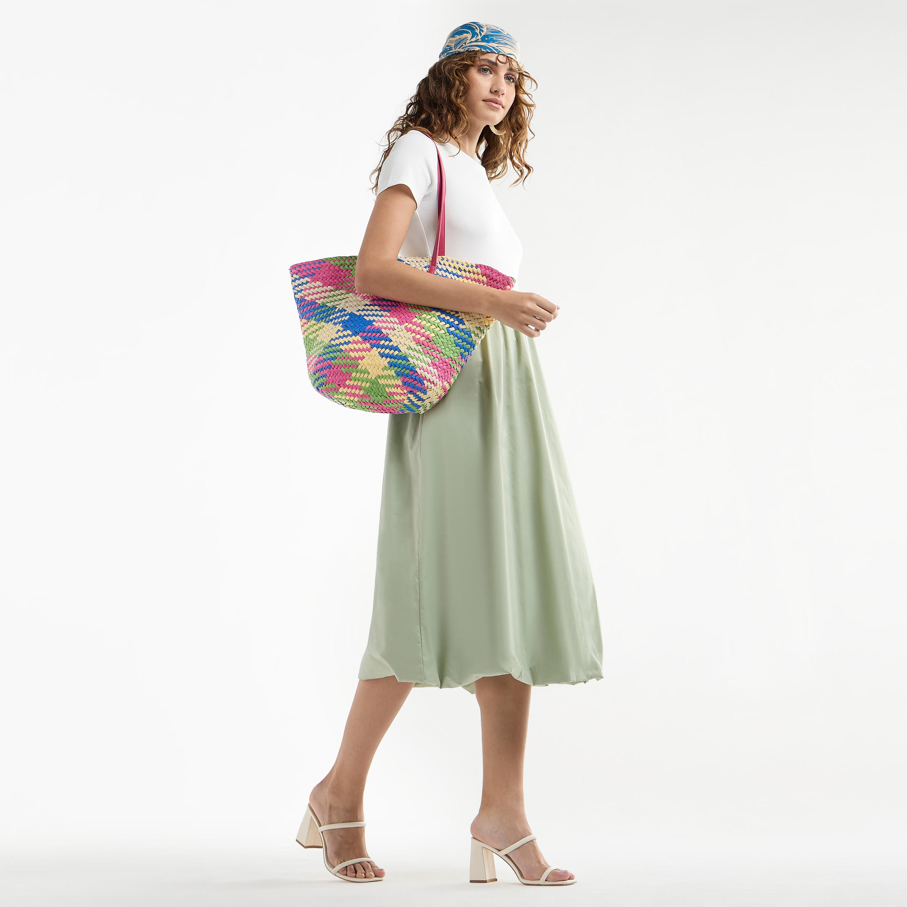 فستان قطن إيه لاين بتصميم قوالب ملونة وأكمام قصيرة وياقة مستديرة-women-clothing-dresses-image-6